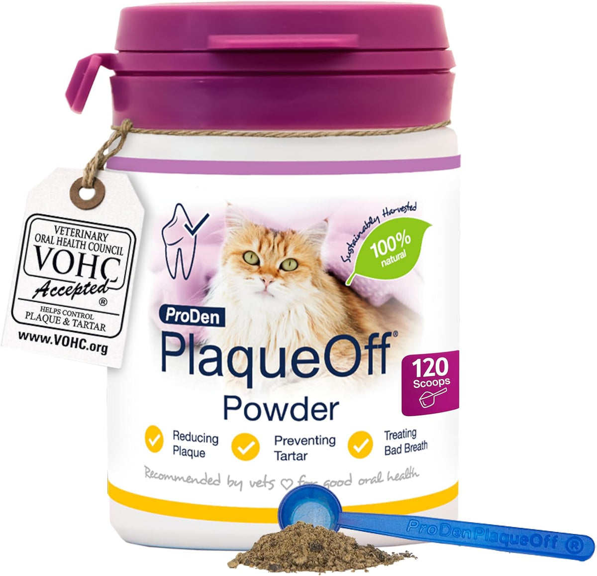 ProDen PlaqueOff 40g Dental Powder for Cats - 100% Natural, 4-Month Supply