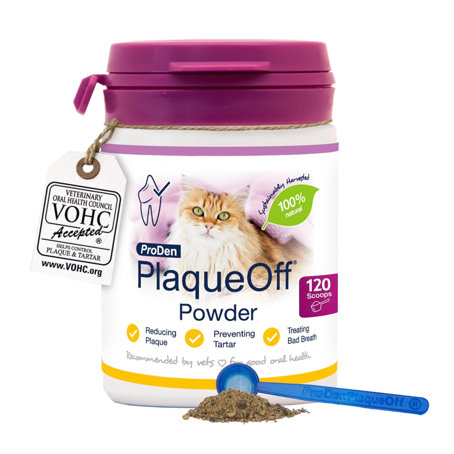 ProDen PlaqueOff 40g Powder for Cats, 100% Natural Tooth Care Powder, Protects Against Bad Breath, Helps with Tartar and Plaque