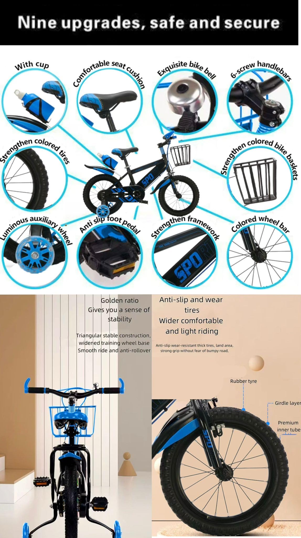 Kids Sport Bike, Tourer, Bicycle, Cycling, Boys Cycle, 12" 14" 16" 18" 20" Children’s Bicycle, Child Bikes, Adjustable Sport Bike 2-12 Years Old, Stabilisers,