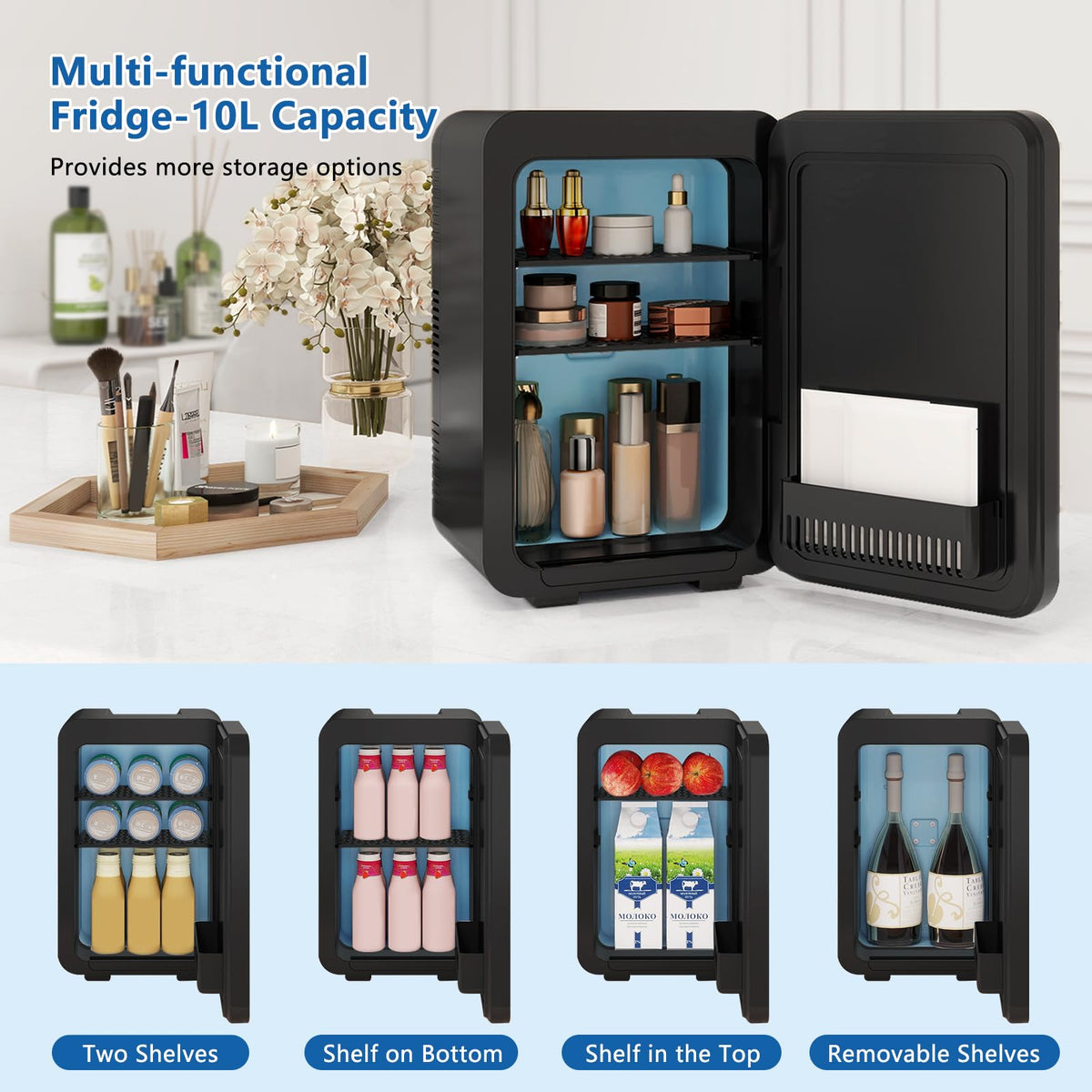 ARTETHYS Mini Fridge for Bedrooms, 10L Small Portable Car Fridges