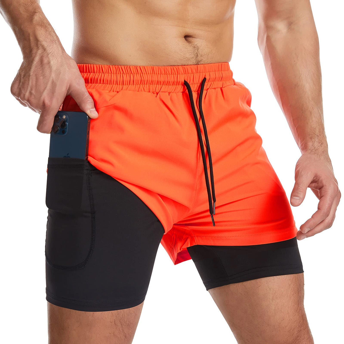 Mens Running Shorts Men's Gym Sports Short 2 in 1 with Phone Pocket Lightweight Quick Drying