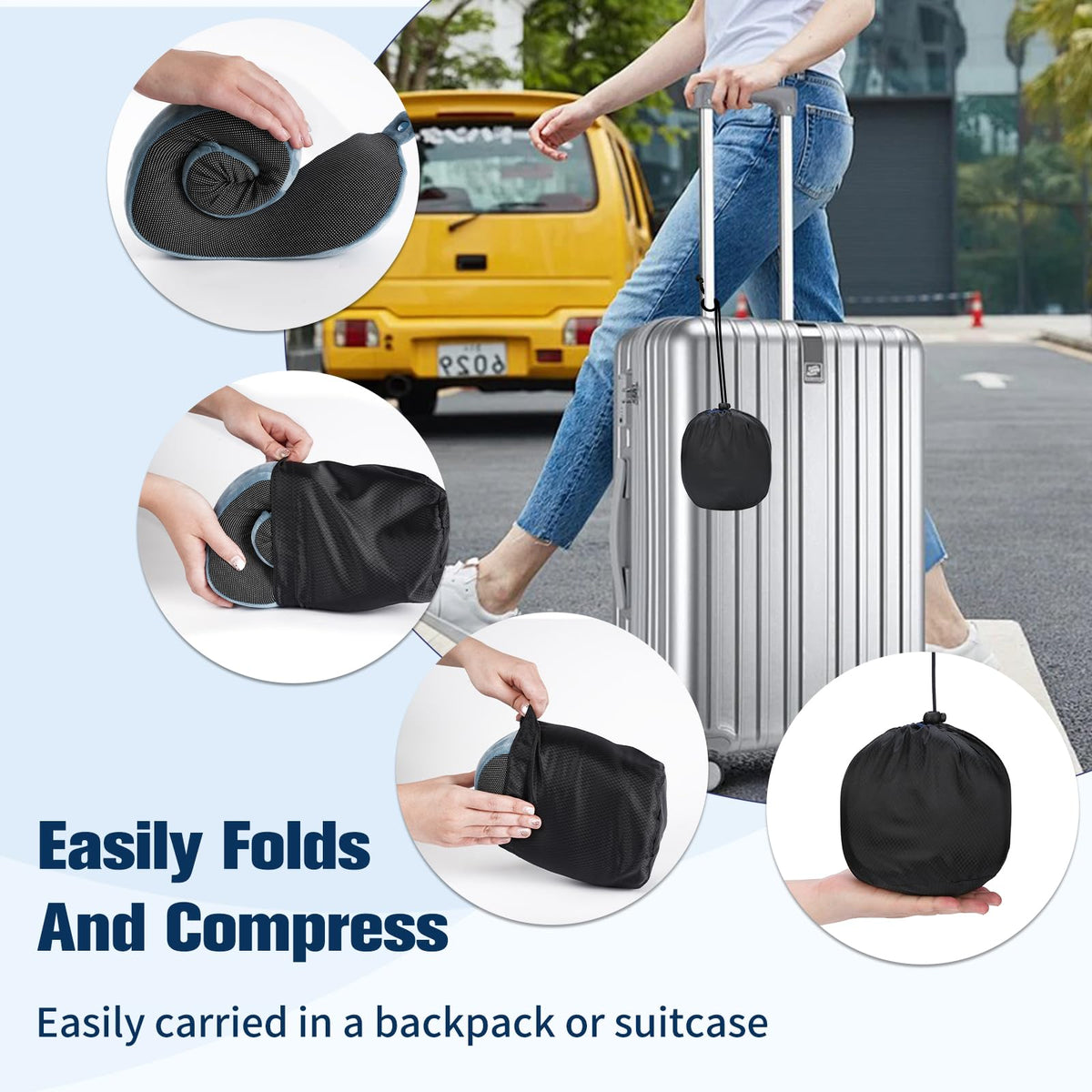 Cirorld Travel Pillow for Airplane, Neck Pillow for Travel, Memory Foam Travel Neck Pillow for Adults, Adjustable & Compact Flight Pillow, Ergonomic Neck Cushion, With Ear Plugs, Eye Mask, Carry Bag