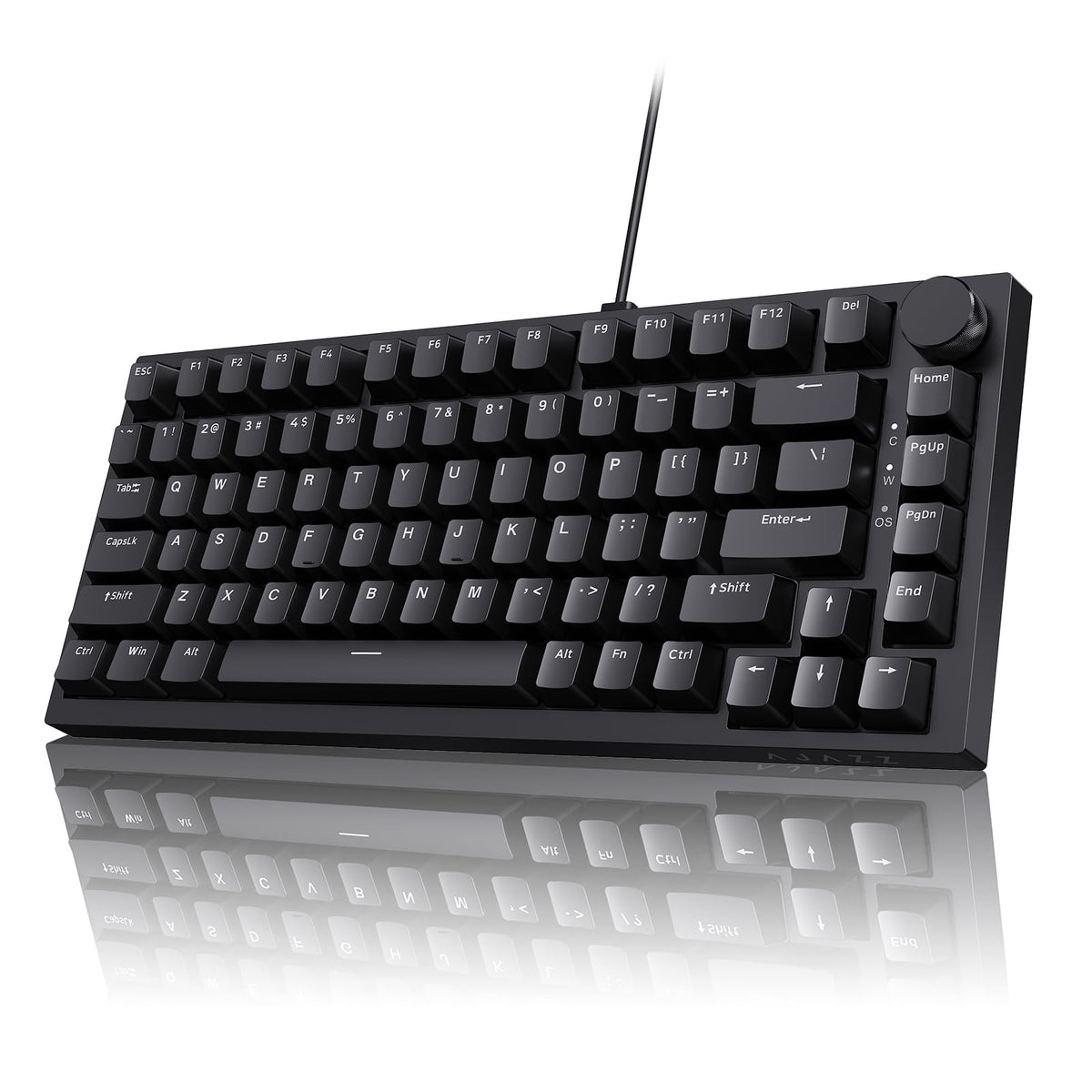 AJAZZ AK820 Wired Mechanical Keyboard, 75% Gaming Keyboard with Volume Control Knob, PBT Keycaps, 82 Keys, Five-Layer Sound Insulation Pad, South-Oriented RGB, Full-Key Hot Swap, Black Grey Yellow