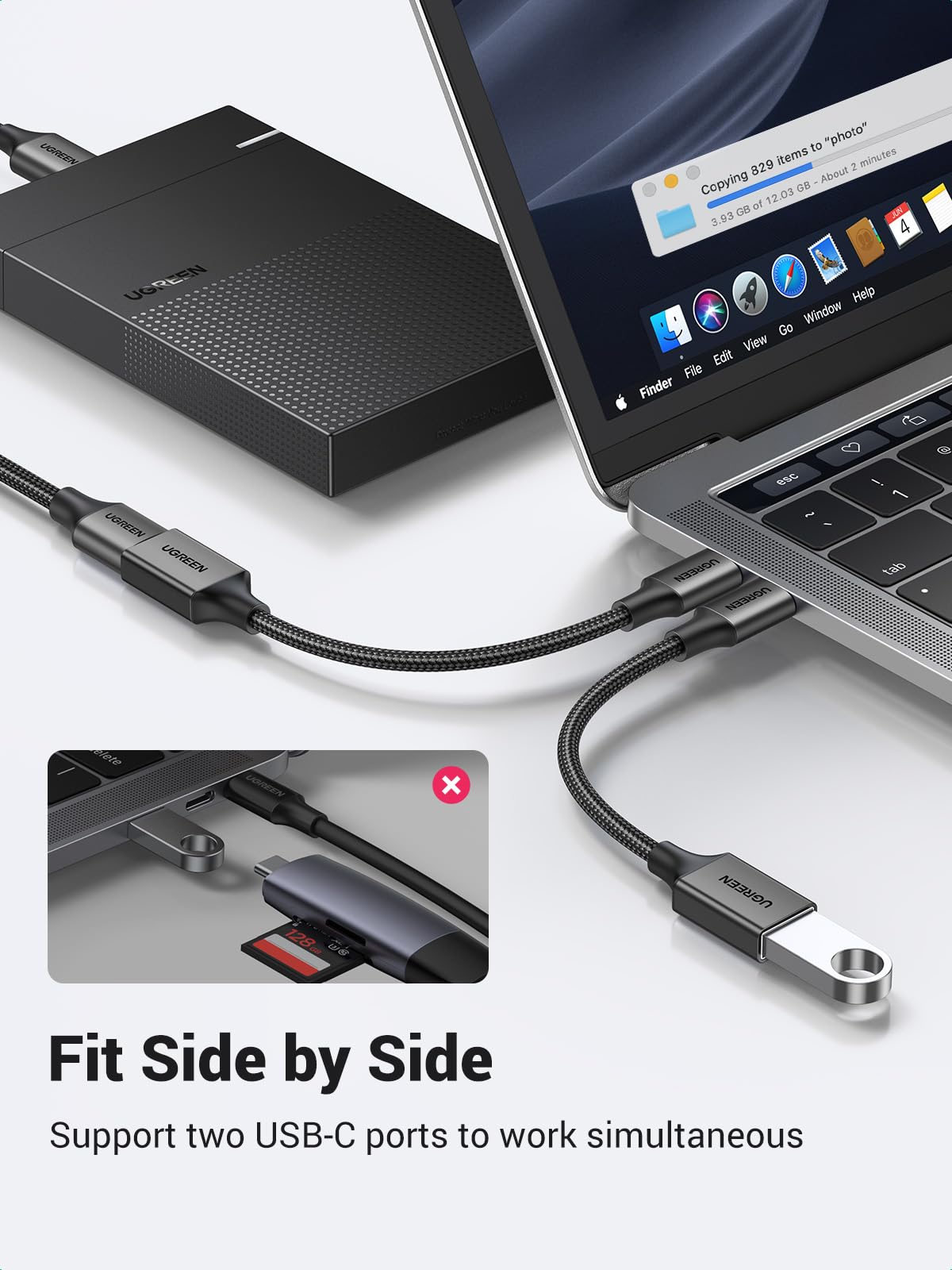UGREEN 10Gbps USB C to USB Adaptor for iPhone, iPad, MacBook, Galaxy Grey