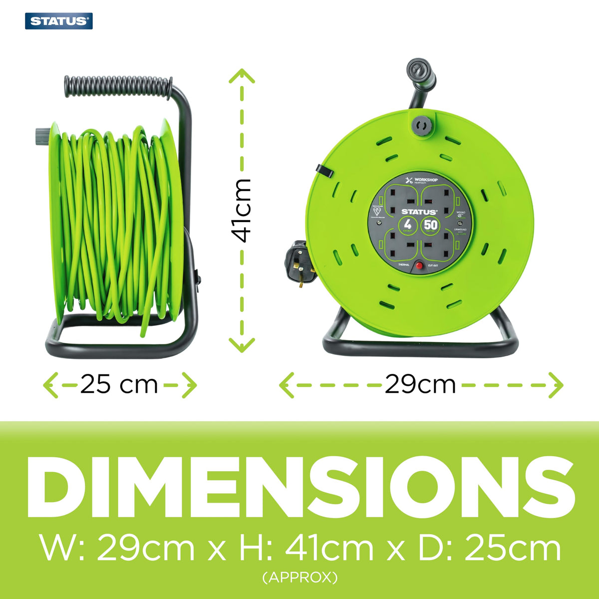 IONOS 2 Socket Cable Reel, 10m Outdoor Garden Extension Lead, DIY