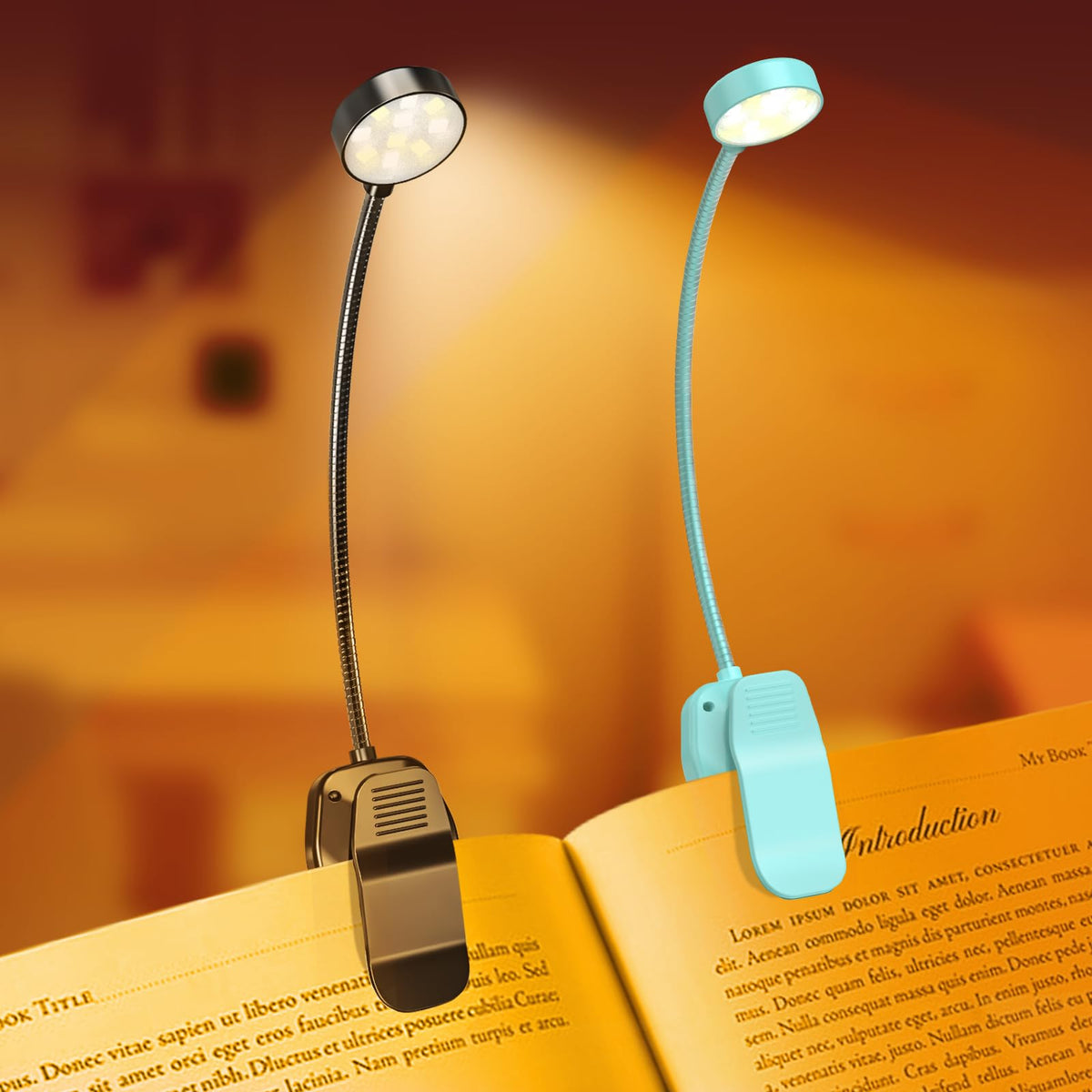 KTEBO Book Reading Light 2 Packs Rechargeable, Eye Care 10 LED Lamp for Reading in Bed - Adjustable Brightness, 3 Color Temperatures, 30+ Hours Runtime, Gifts for Book Lovers