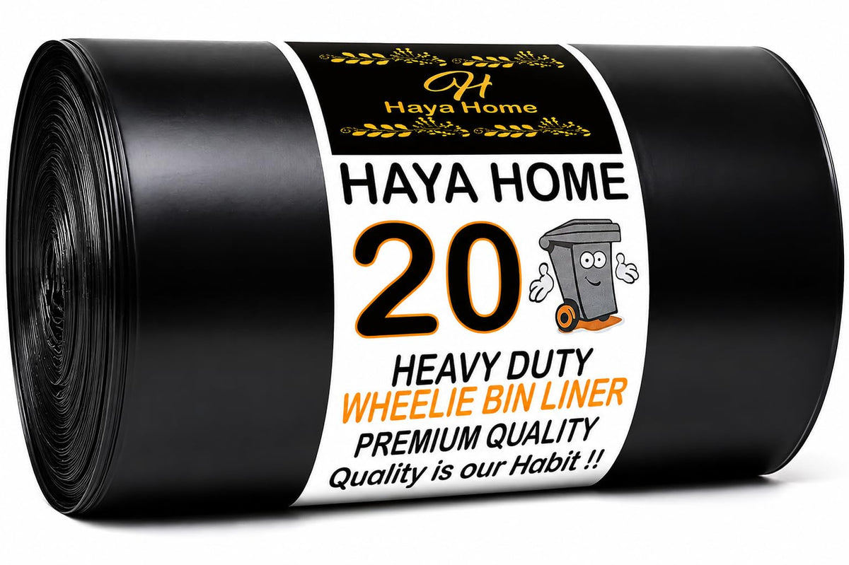 Haya Home 50L 50 Bin Bags Heavy Duty Bin Liners, Black Plastic Refuse Sacks large Garbage Waste Dustbin Bags for Kitchen Home Office DIY Garden from 100% Recycled Material