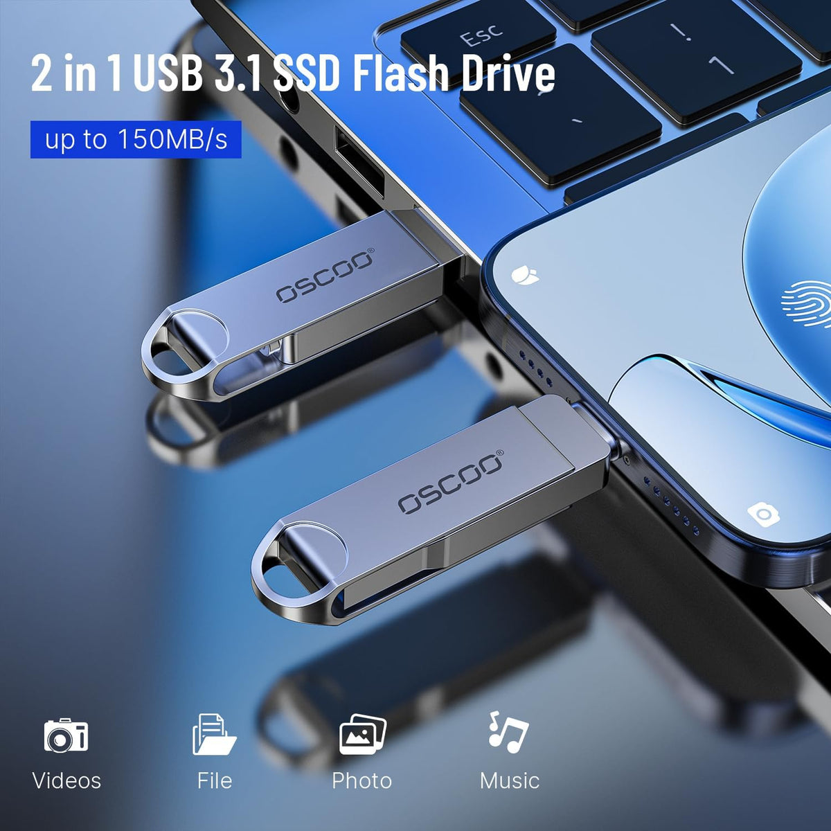 32GB USB Flash Drive, USB 3.1 Gen 1 Dual USB-C & USB-A Memory Stick, Portable Thumb Drive for iPhone 16/17/18, Mac, Android Phones, Tablets, Laptops, Mac, Windows – Photo & Video Backup