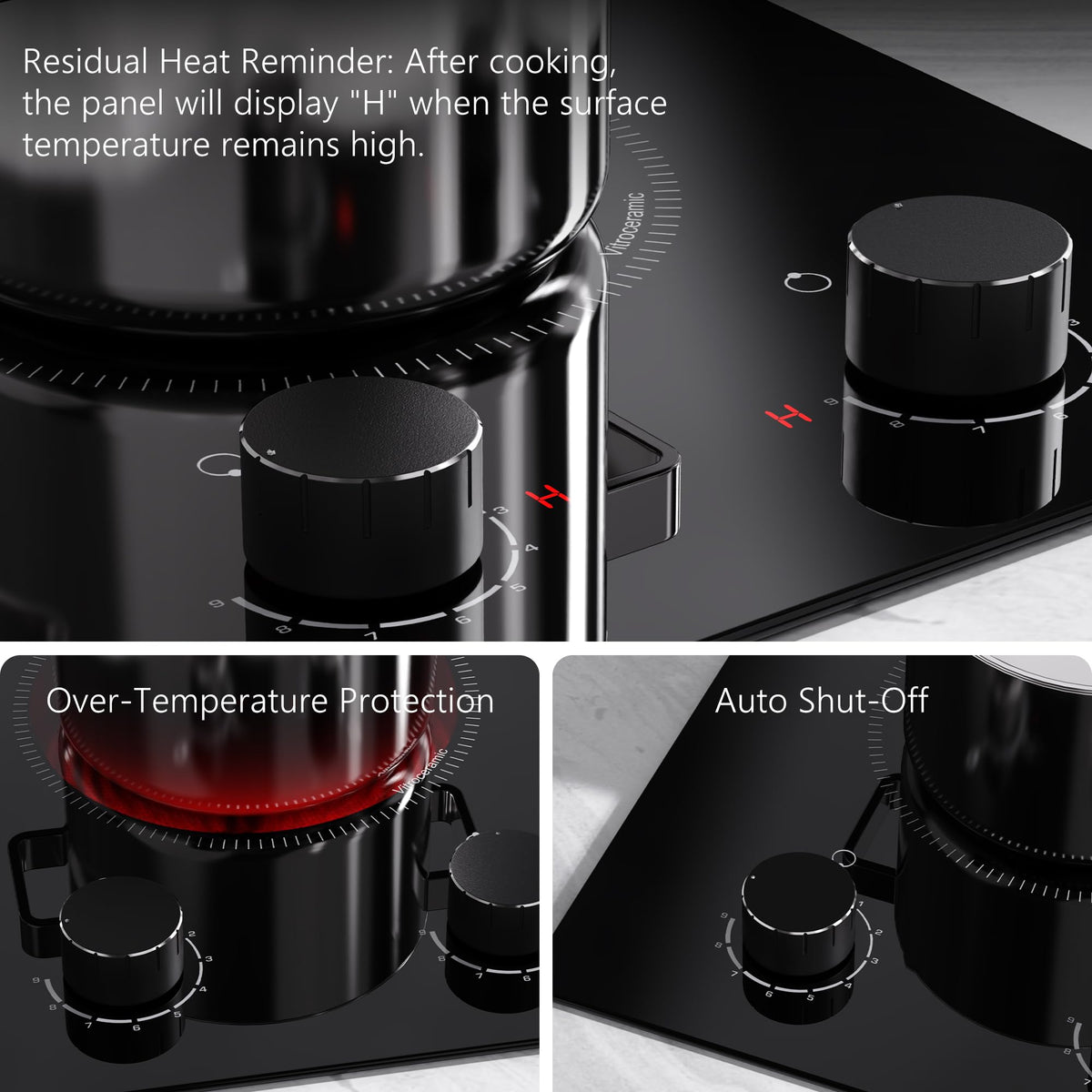 Double Ceramic Hob with Handle, Plug in 2 Ring Electric Hob