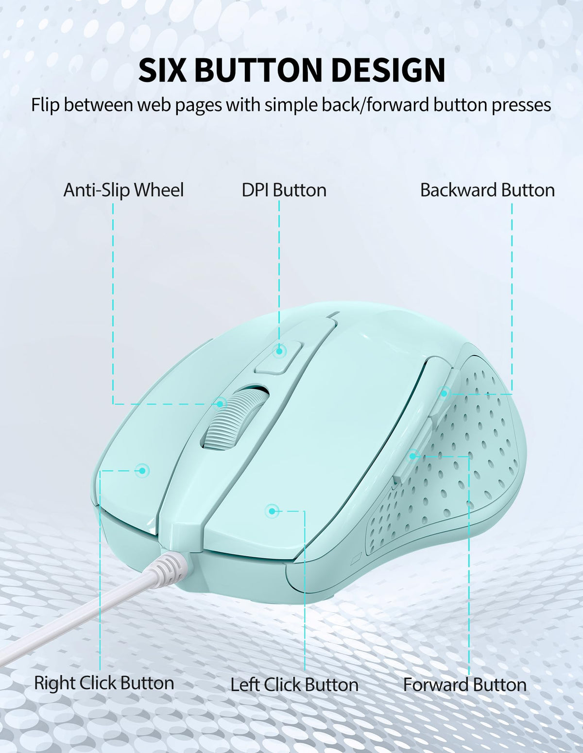 TECKNET USB Wired Mouse, 6400 DPI Mice 4 Adjustable DPI with 6-Button Corded, Optical Computer Mouse with Ergonomic Design for Laptop, Chromebook, PC, Desktop, Mac, Notebook