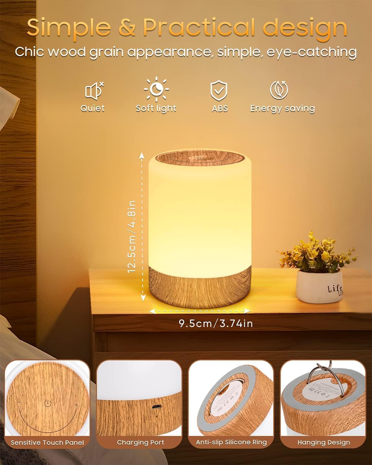 MEDE Night Light, Dimmable Bedside Lamps with RGB for Toddler, Kids, Adults