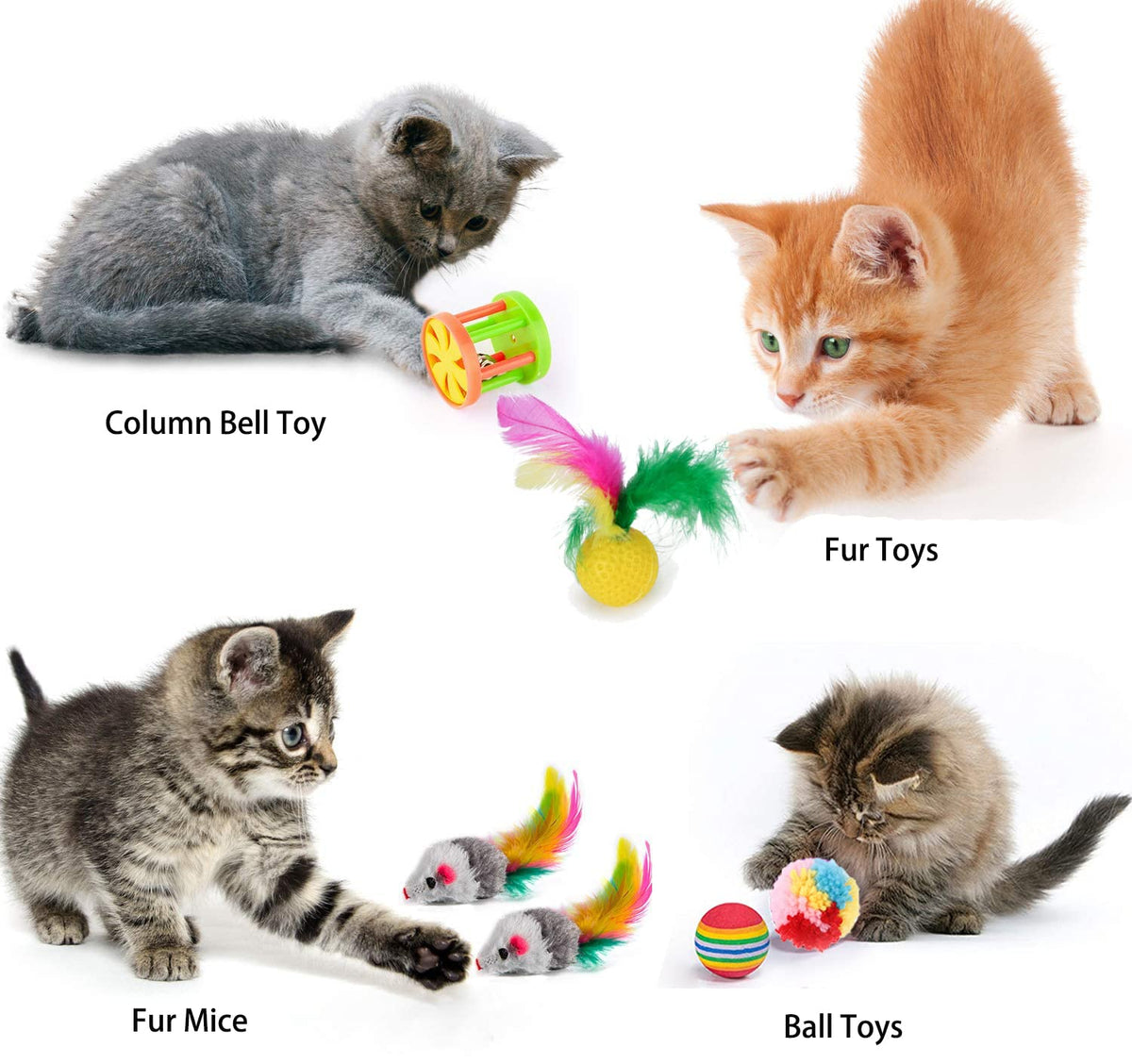 20 Pcs Cat Toys for Indoor Kitten, Collapsible Tunnel, Interactive Feather Wand Ball Spring Mice Toy for Puppy Kitty