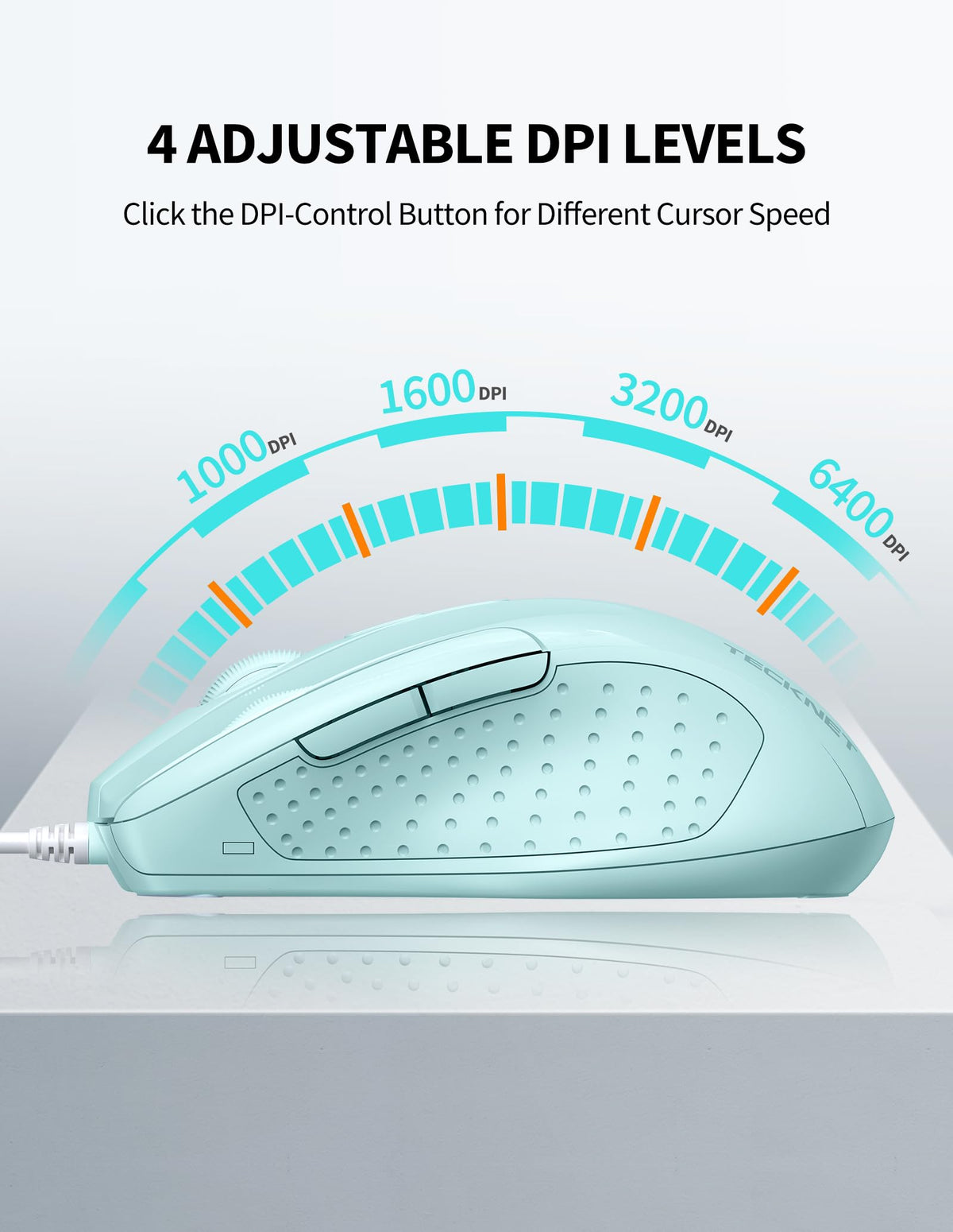 TECKNET USB Wired Mouse, 6400 DPI Mice 4 Adjustable DPI with 6-Button Corded, Optical Computer Mouse with Ergonomic Design for Laptop, Chromebook, PC, Desktop, Mac, Notebook