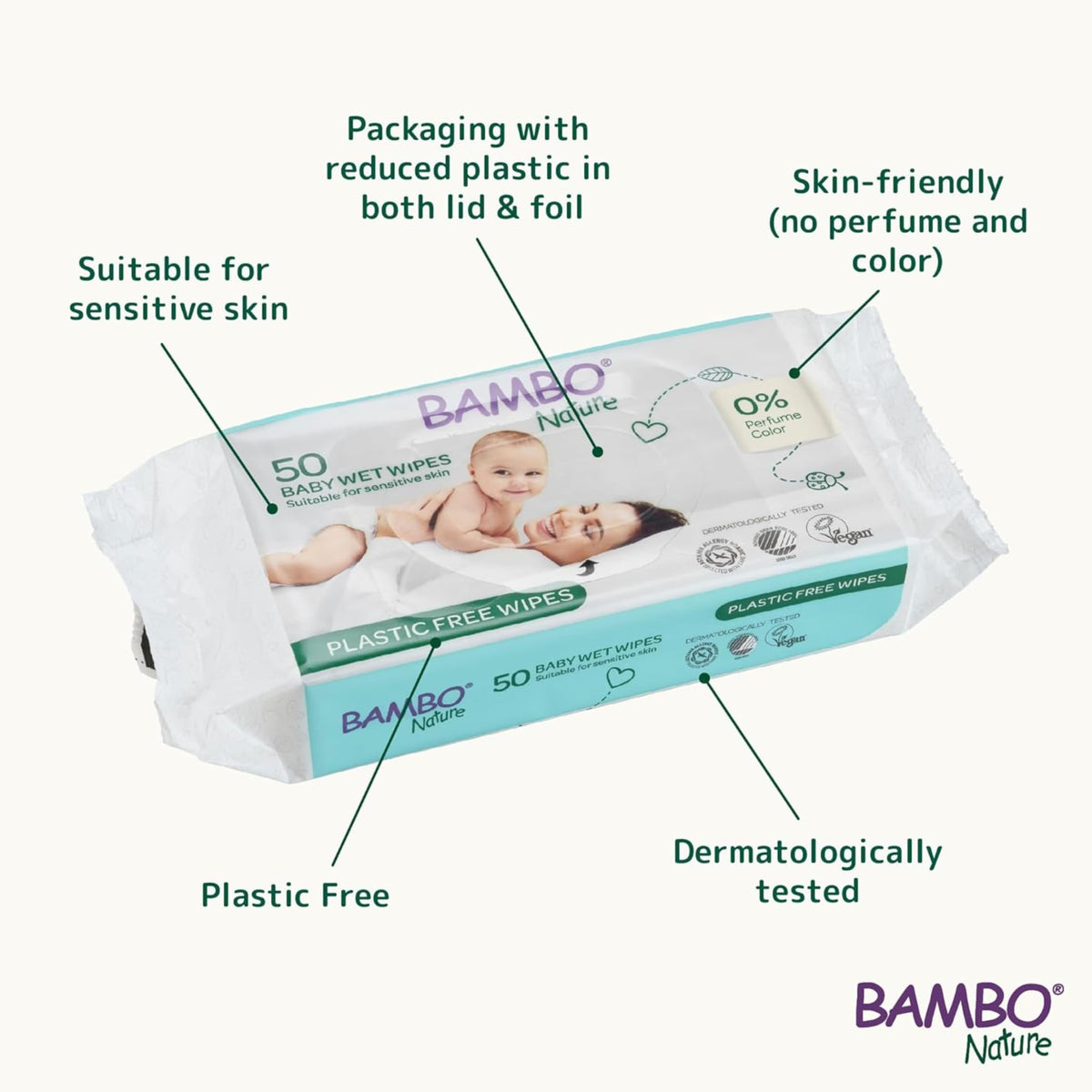 Bambo Nature Aqua Wet Wipes, 1 Pack (52 Wipes), 99% Water, Sensitive Skin Safe, Extra Soft Baby Wipes with 100% Veocel Viscose, Irritation Free for Delicate Skin, Fragrance Free, Ideal for Daily Use