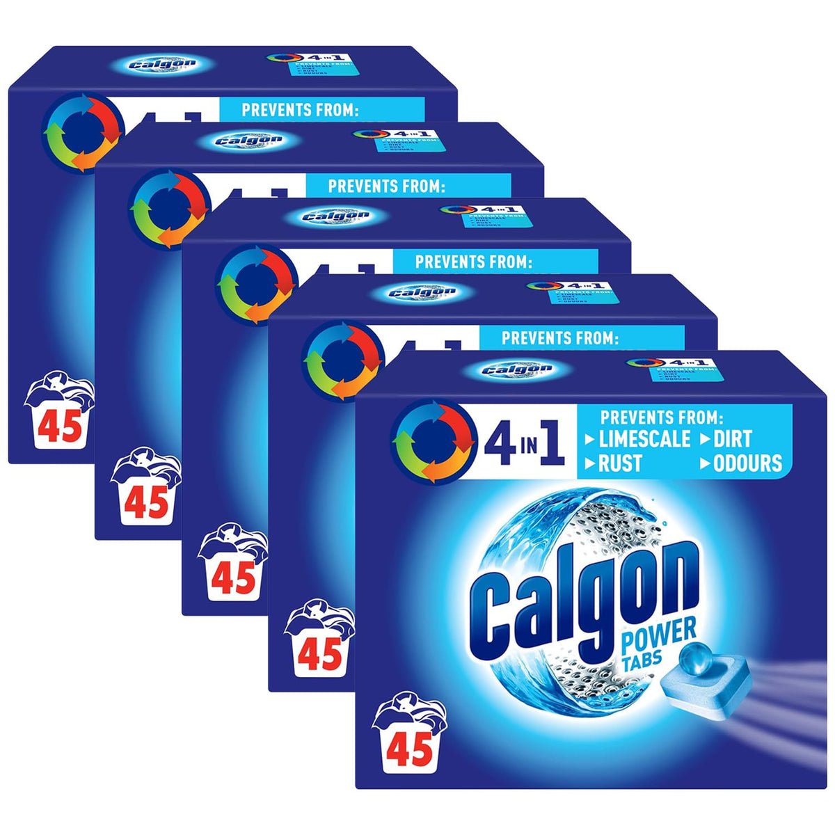 Calgon 4-in-1 Washing Machine Cleaner and Water Softener Tablets, 45 Count | Removes Limescale, Residue, Dirt, Rust & Malodours | Deep Clean | L Pack Size
