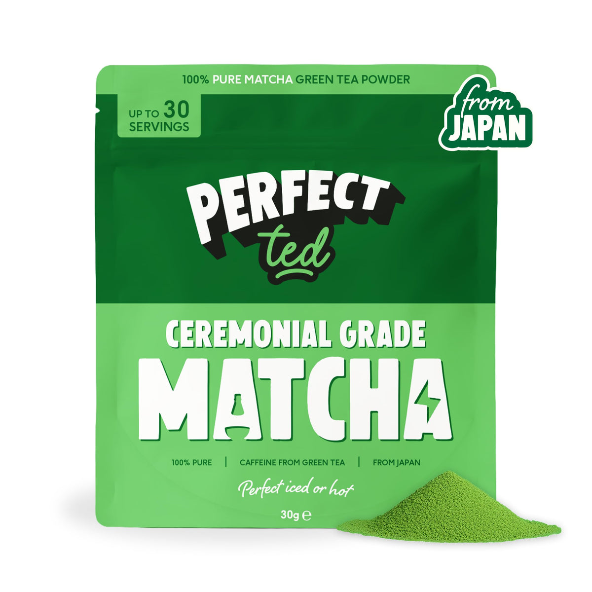 PerfectTed Matcha Powder | Organic Ceremonial Grade Japanese Matcha | 30g