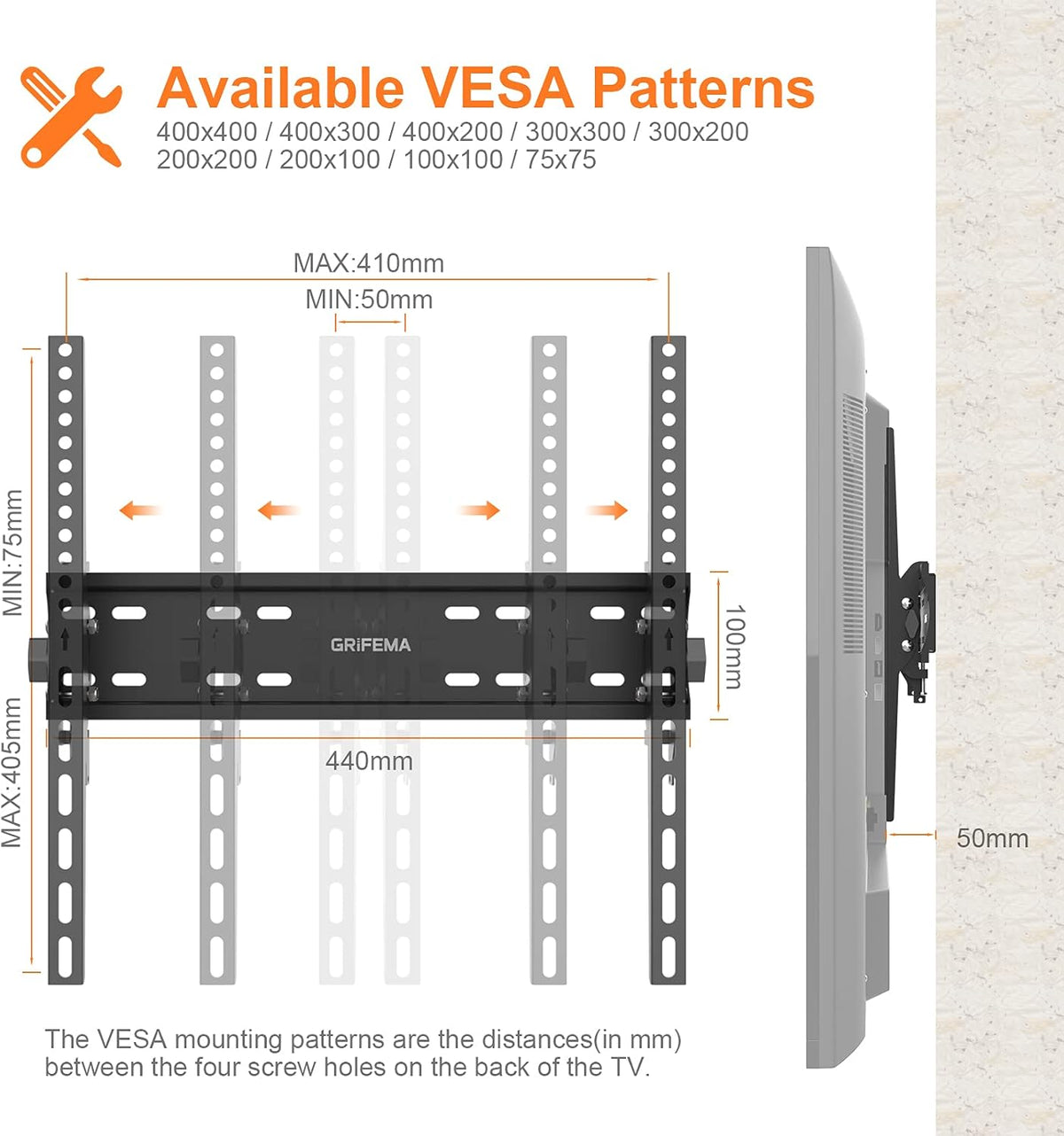 GRIFEMA Tilt TV Wall Bracket for 26 to 65 Inch TVs
