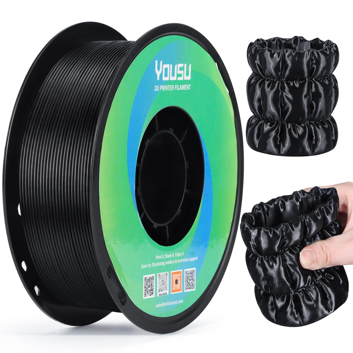 YOUSU 3D Printer Filament Bundle,Glow in The Dark Filament Multicolor,PLA Filament 1.75 mm,Green, Blue,Purple and Rainbow Accuracy +/- 0.03 mm,250g X 4 Pack