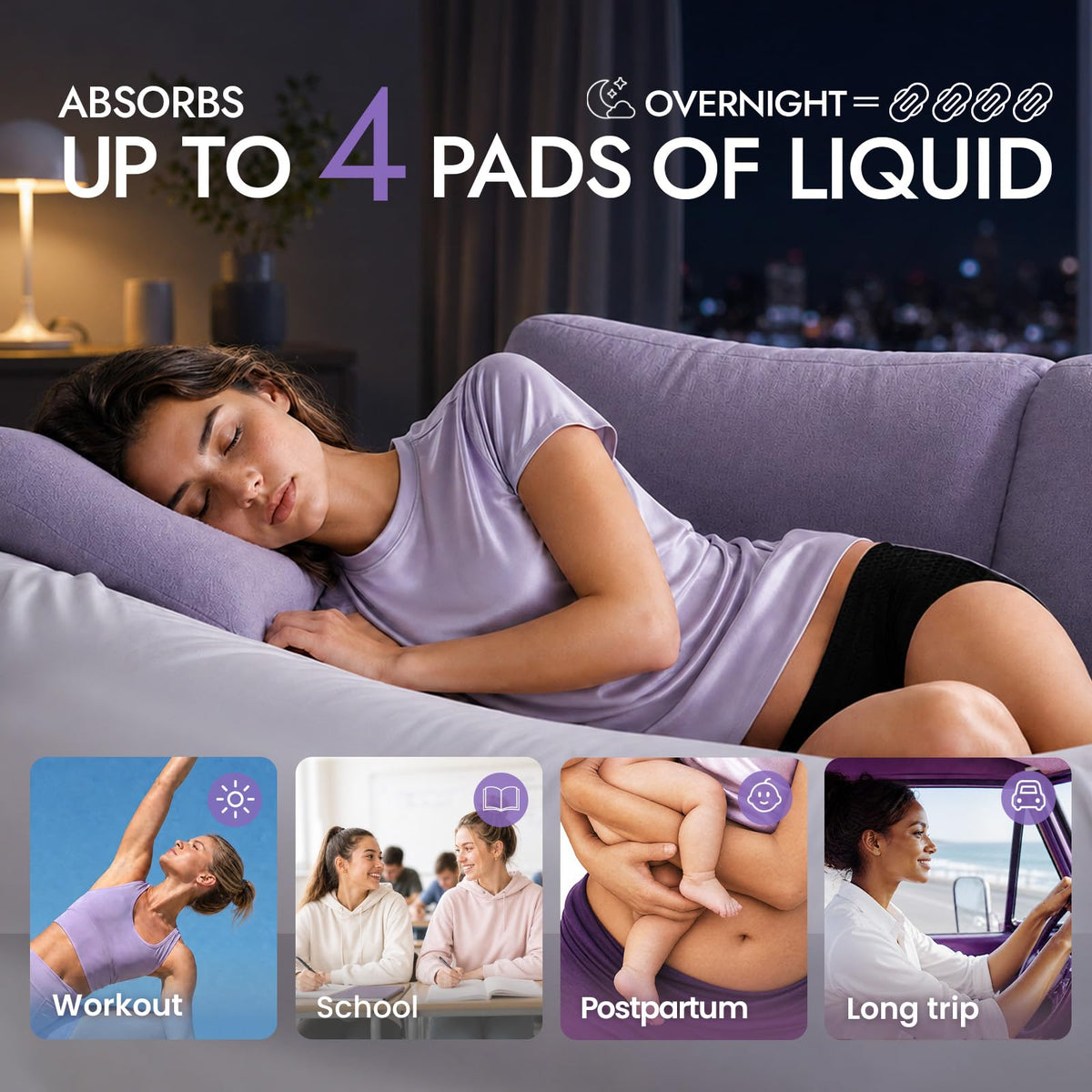 MOLLIS Disposable Period Pants Heavy Flow, Postpartum Underwear L/XL 8 Ct