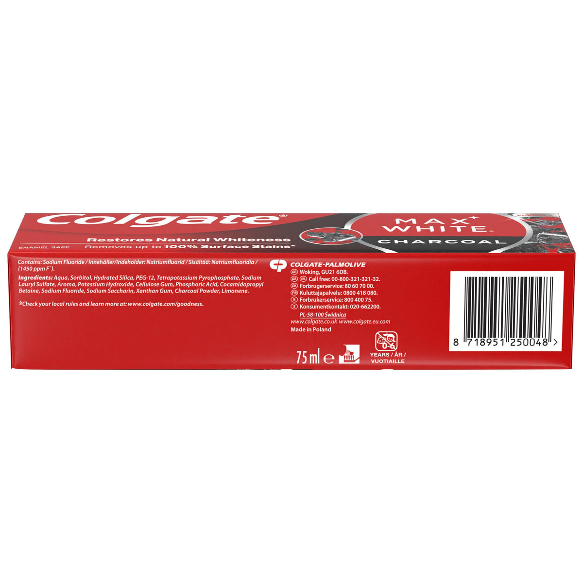 Colgate Max White Purple Reveal Teeth Whitening Toothpaste - Clinically Proven to Remove up to 100% of Surface Stains** - Fluoride Toothpaste - Colgate Multipack - 4 X 75ml