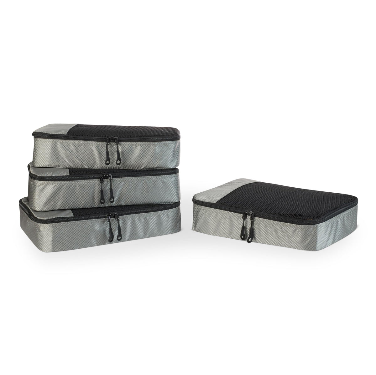 Amazon Essentials 4-Piece Packing Cubes Travel Accessories Set, Luggage Organiser with Double Zip, Mesh Top, 100% Polyester, Medium, Black (Previously Amazon Basics)