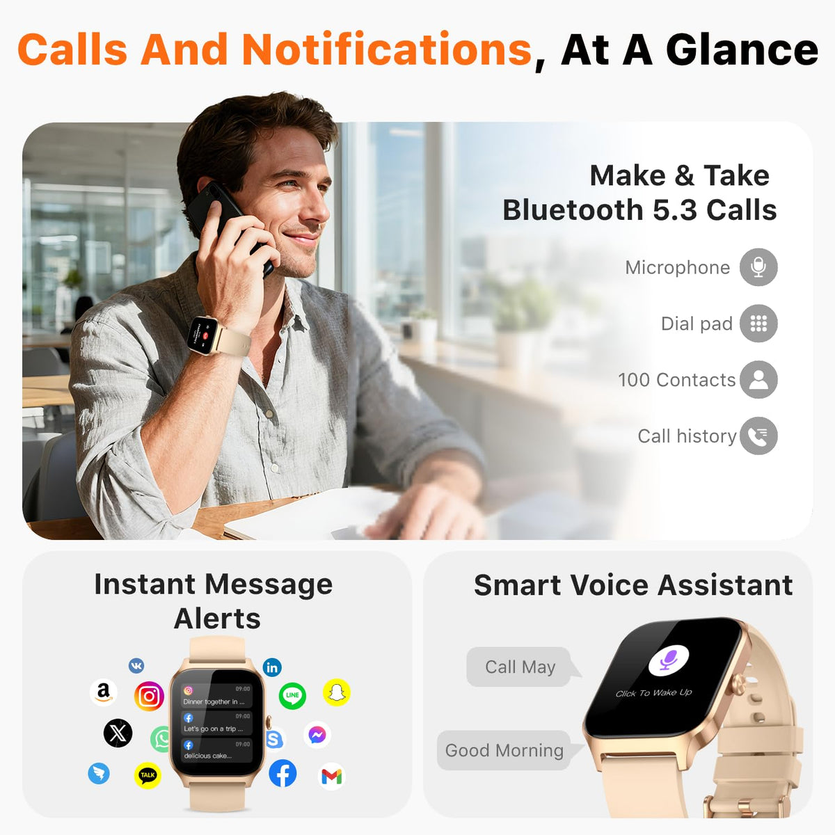 Smart Watch for Women Men - Answer/Make Call, Fitness Tracker Smartwatch for Android iPhone Compatible, Sleep Female Cycle, 120+ Sports Modes Step Counter (Blue, 2 Straps)