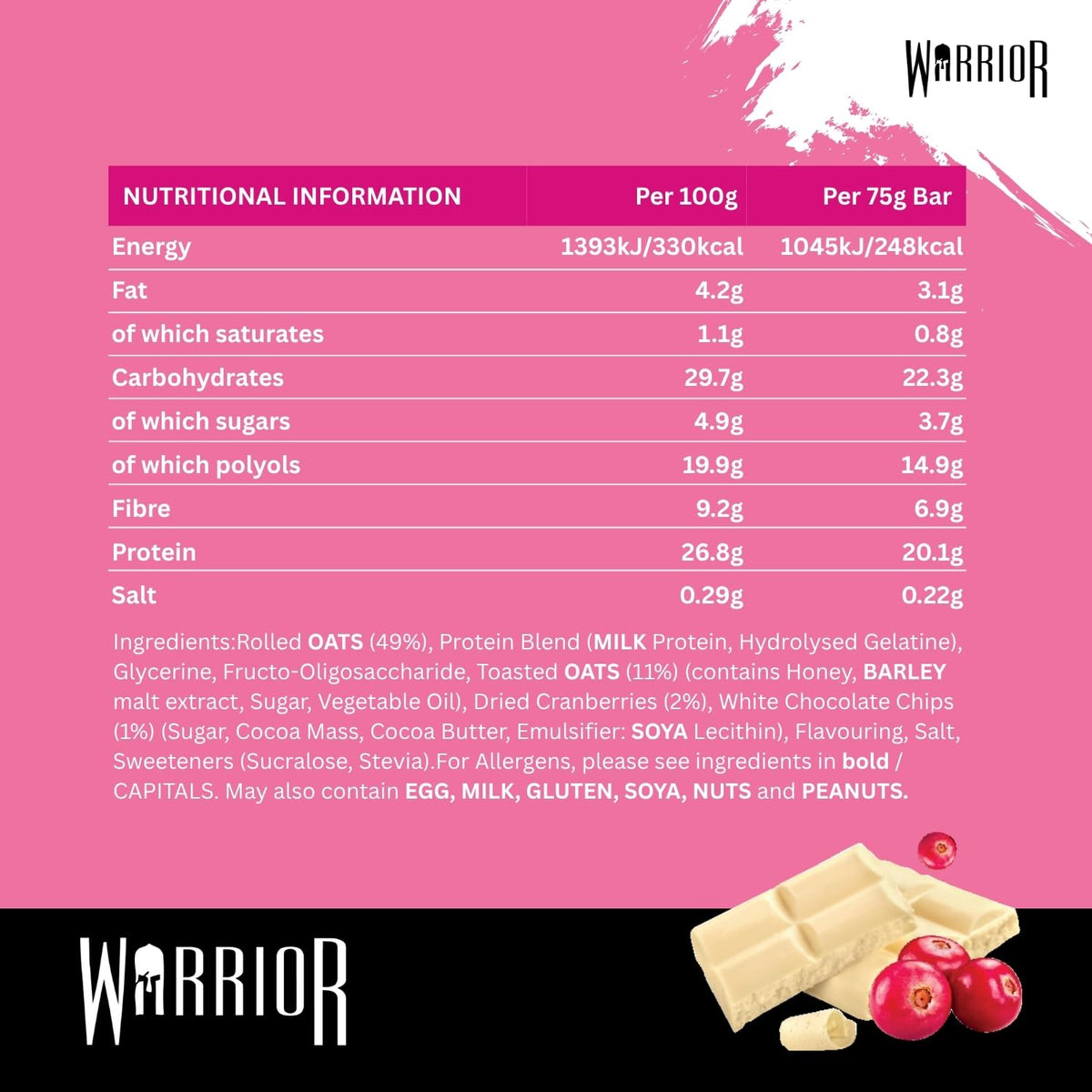 Warrior RAW Protein Bars 12 x 75g High Protein Oat Flapjack Snack