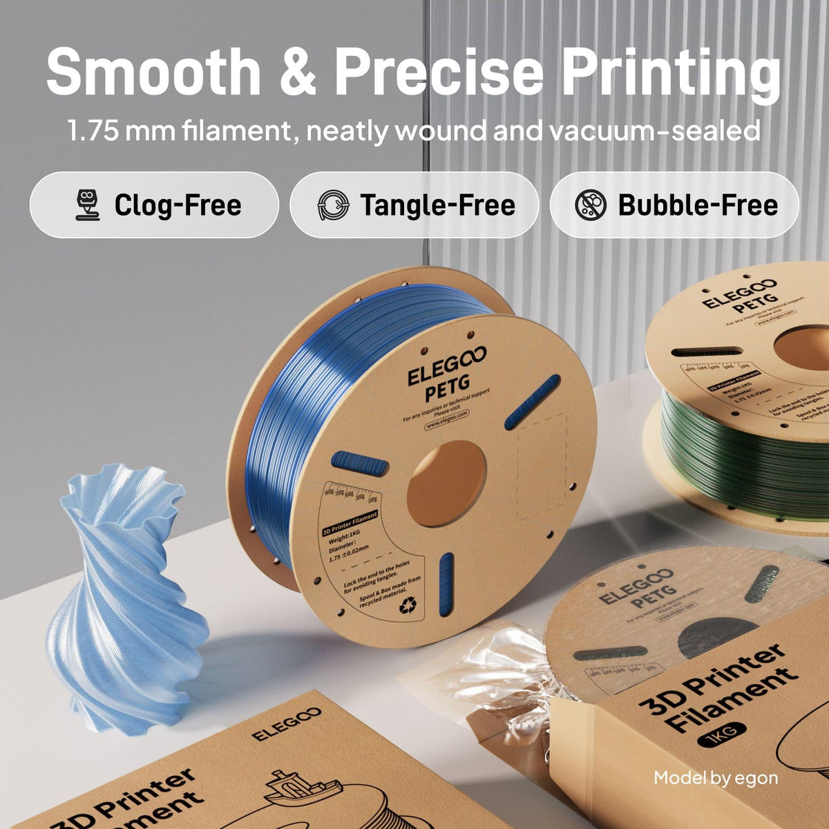 ELEGOO Rapid PETG 3D Printer Filament 1.75mm Black 1KG