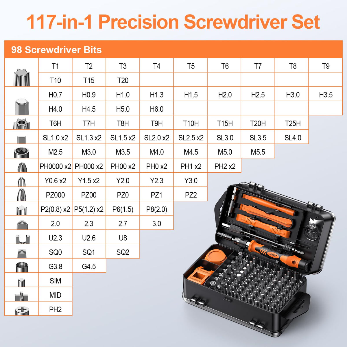 JOREST Precision Screwdriver Set, Small Screwdriver with Torx T5 T6 T8 T9, Triwing Y00, Star P5, Mini Repair Tool Kit for Laptop, Switch, PS5,Xbox, MacBook, iPhone, Ring Doorbell, Watch, Glasses