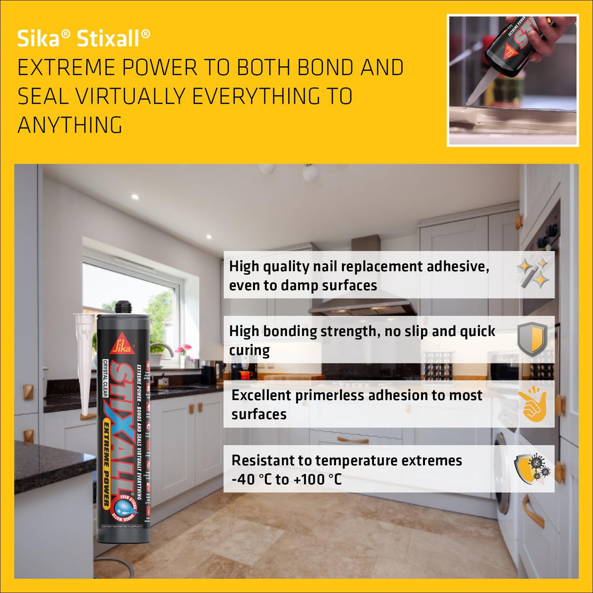 Sika Stixall Extreme Power Sealant And Adhesive, Crystal Clear, 290ml