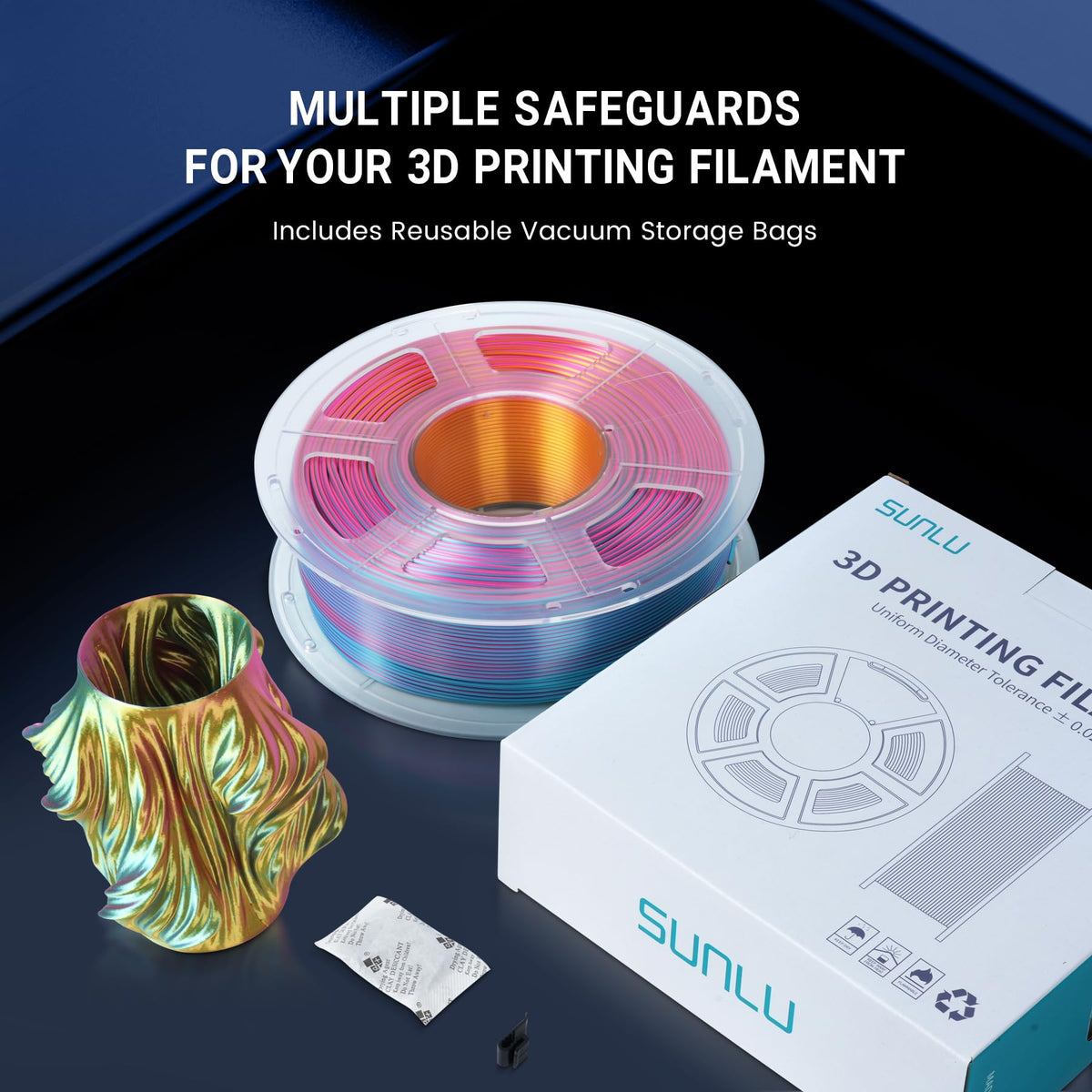 SUNLU Silk PLA+ Filament, Shiny Metallic Silk 3D Filament 1.75mm