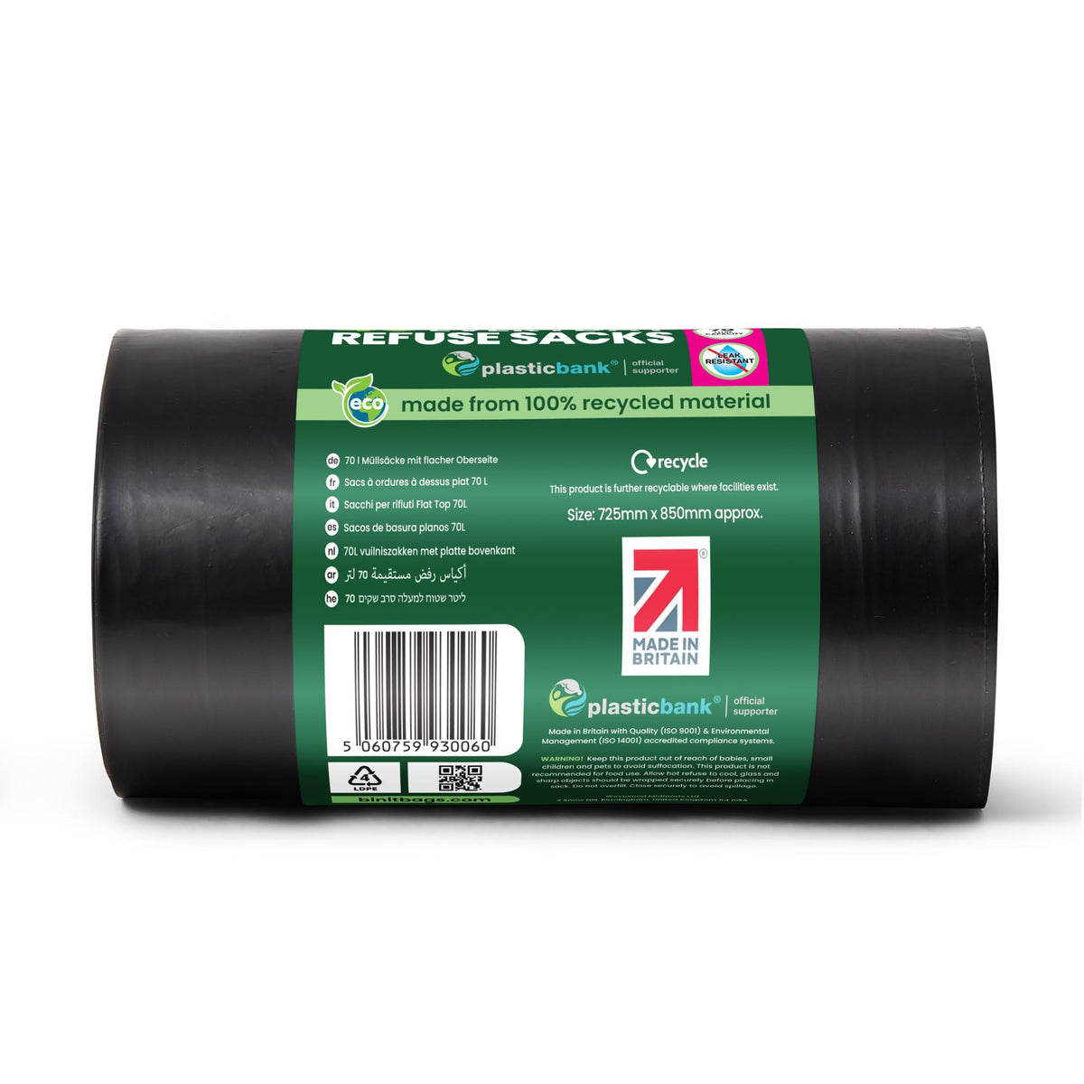 BinIt 20 Wheelie Bin Liners 240 Litre, Eco-Friendly, Bin Bags, Refuse Sacks, Recycled, Strong & Secure, Tear Resistant, 30 μm, Perfect for Standard 240L Wheelie Bins