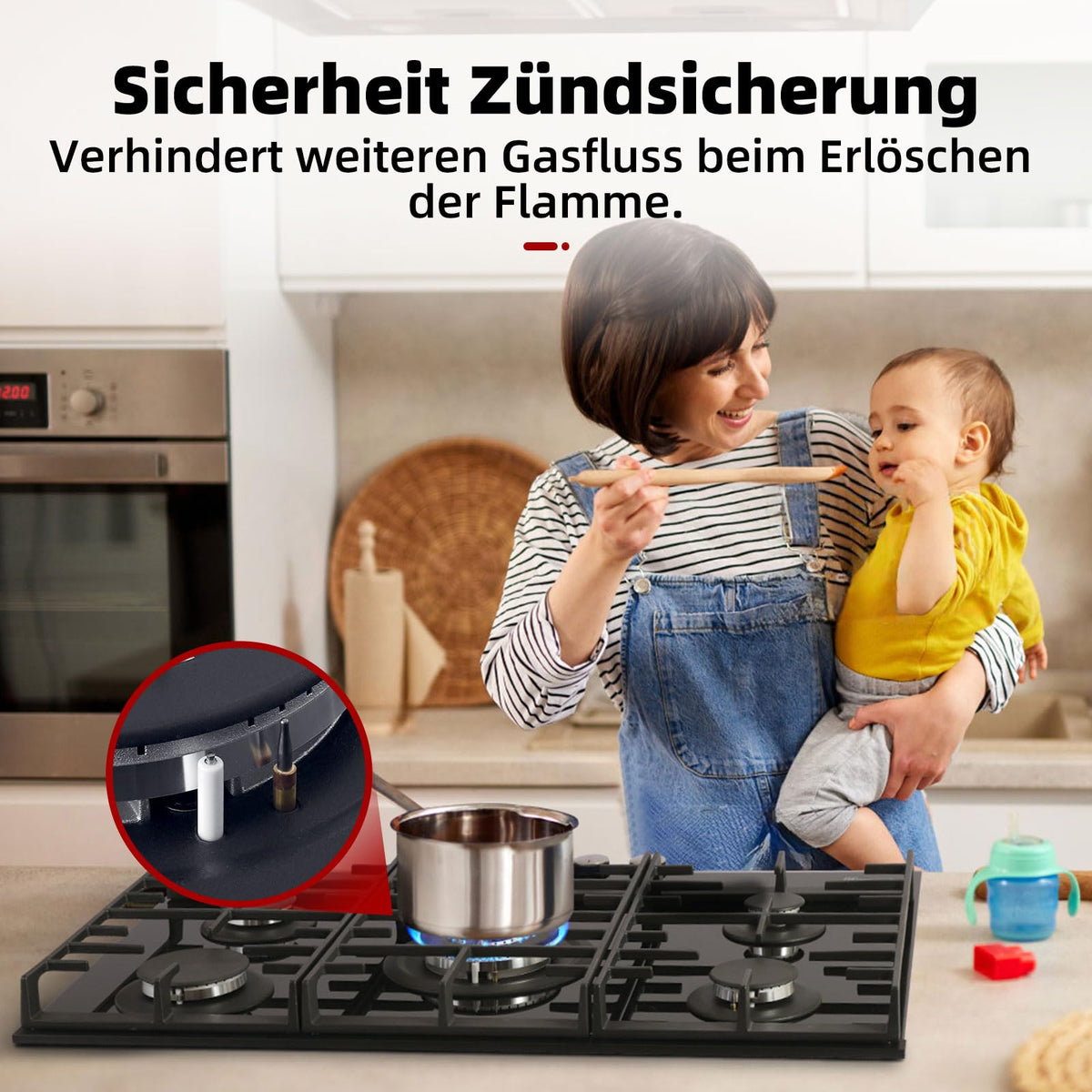 GASLAND GH60SF 60cm Built-in Gas Hob, 4 Burners Stainless Steel Gas Cooktop with Flame Failure Protection, NG/LPG Convertible, 8000W