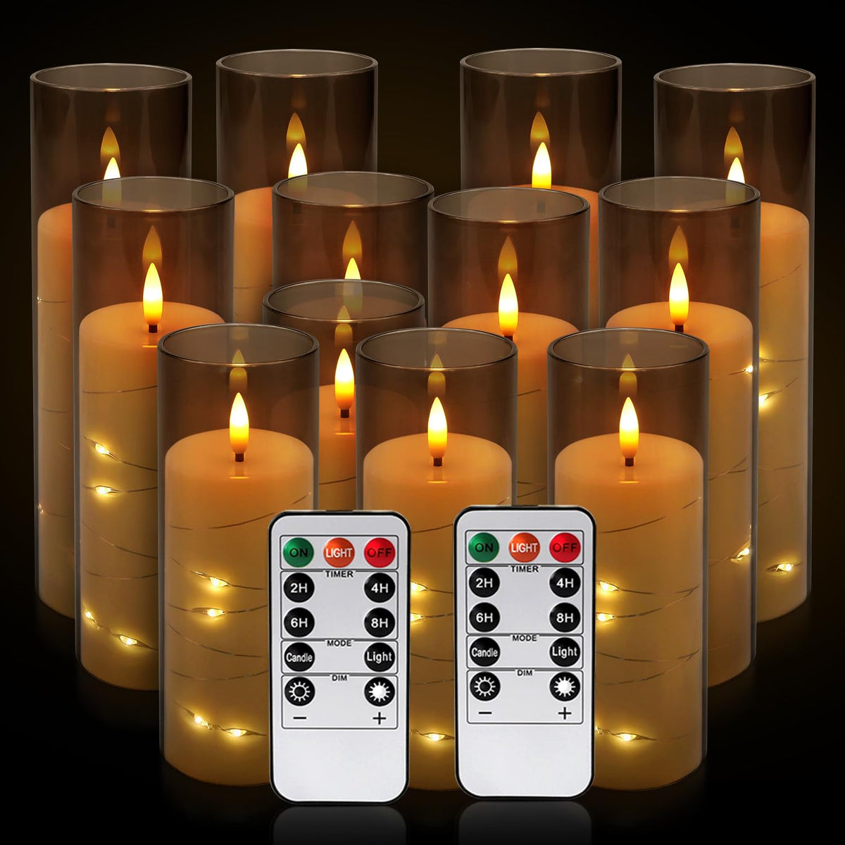 LIVEN Flickering Flameless Candles Battery Operated with Remote,Led Pillar Candles with Realistic Moving Wick Candles for Halloween,Christmas,Home Decor Pack of 12 (D2.2 xH 5" 6" 7")(White)