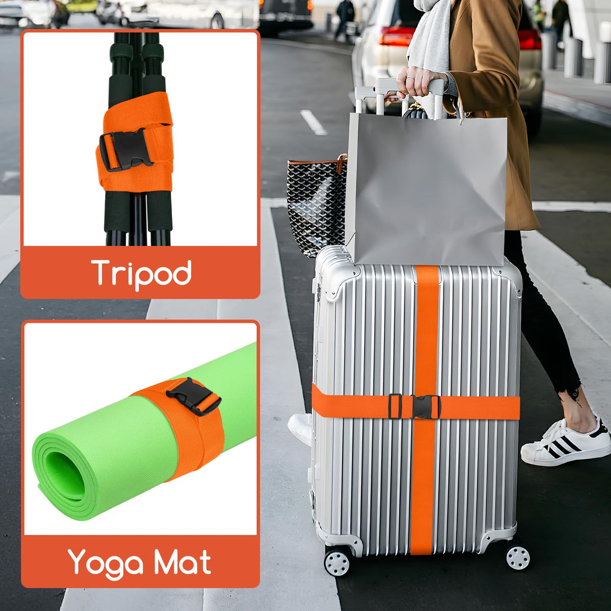 WISYOK Luggage Straps Extended, 4 Pack, 130-250cm Adjustable, Blue Orange