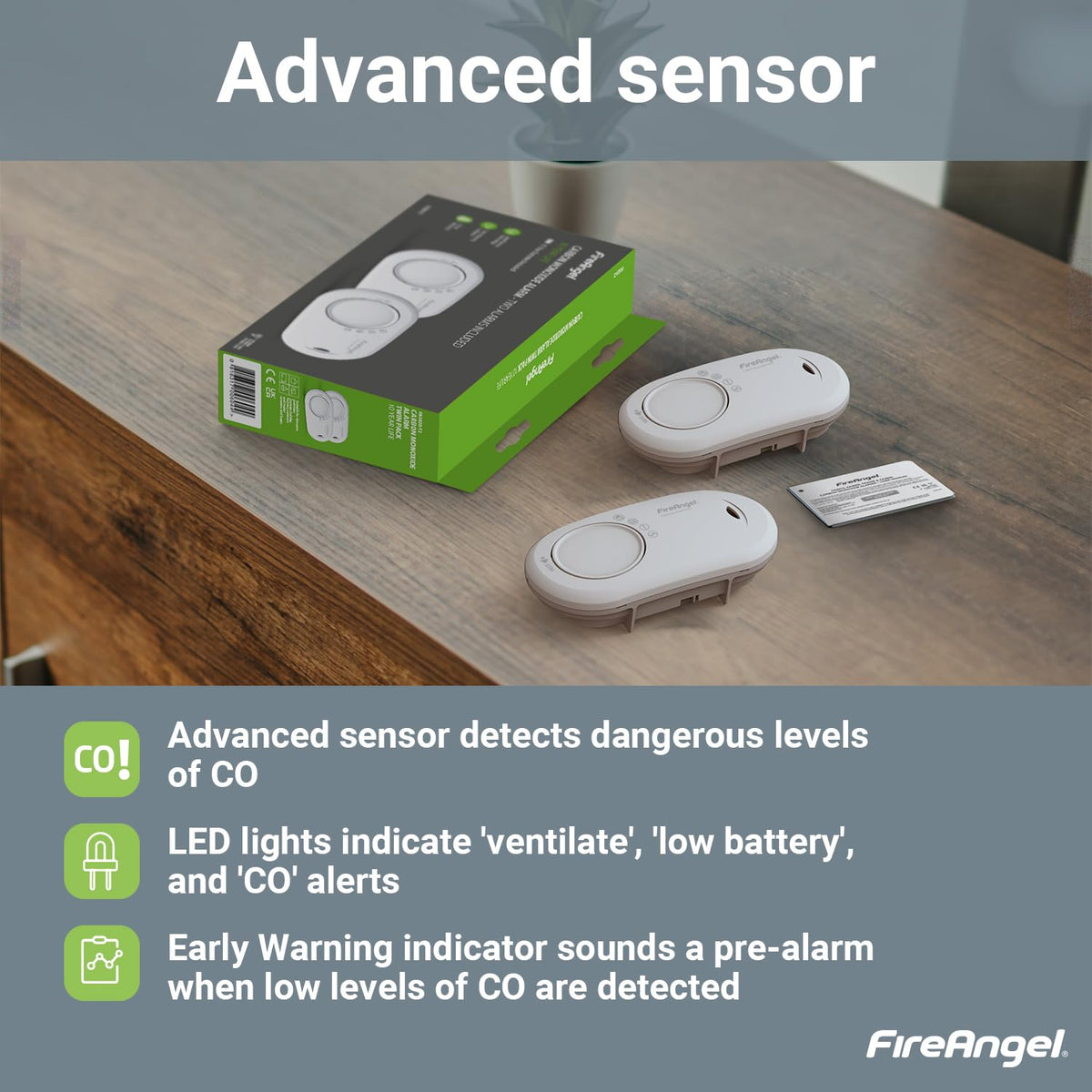 FireAngel FA3820 Portable Carbon Monoxide Detector/Alarm, 10 Year Battery