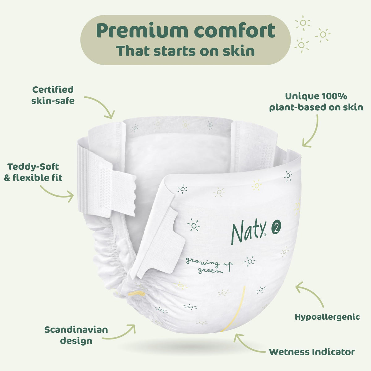 Naty BioEmbrace Newborn Nappies, Sensitive Skin, Size 2 (3–6kg), 33 Count