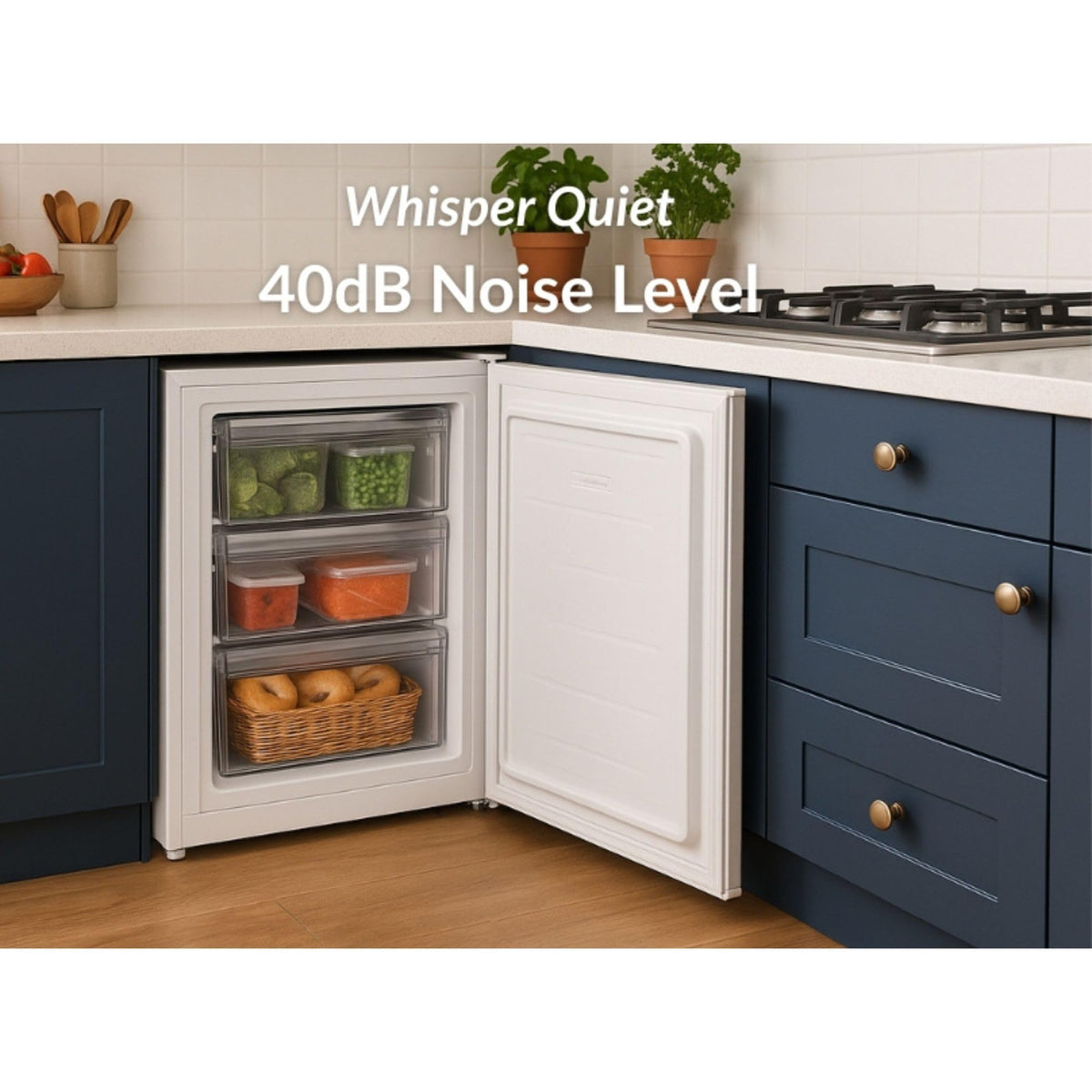 HYE Under Counter Freezer - 60L capacity, 85cm Height, 48cm Width, Black