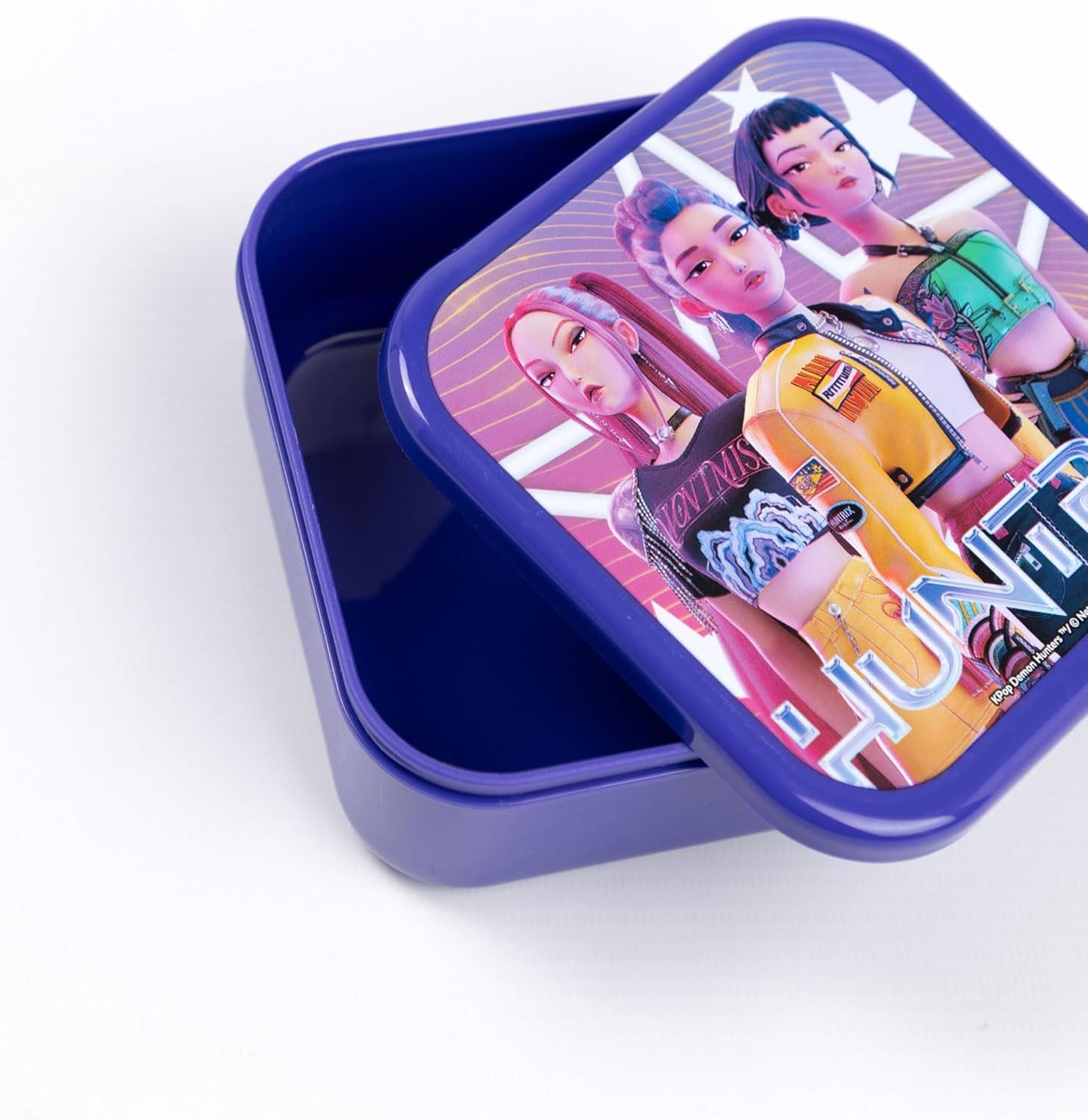 KPop Demon Hunters Purple Lunch Bag | Insulated Food Container with Bottle & 3 Snack Pots | Cartoon Character School Lunchbox | K-Pop Demon Hunters Merch