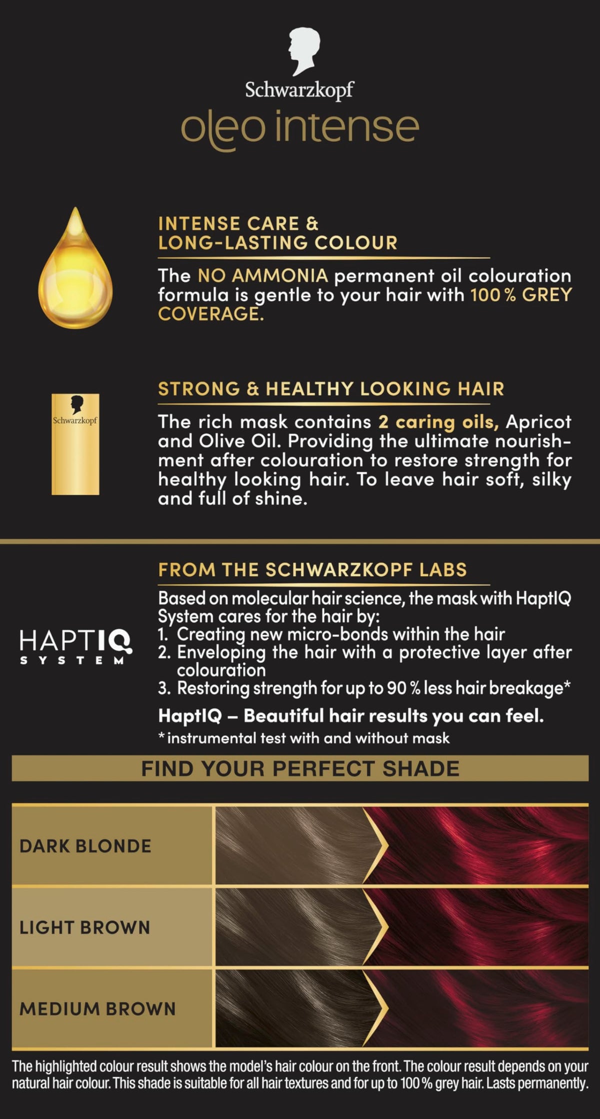 Schwarzkopf Oleo Intense Permanent Hair Colour 4-60 Gold Brown | Ammonia Free Oil Hair Dye | 100% Grey Coverage | Long-Lasting Rich Colour | With HaptIQ System & Caring Oil Mask (Pack of 2)