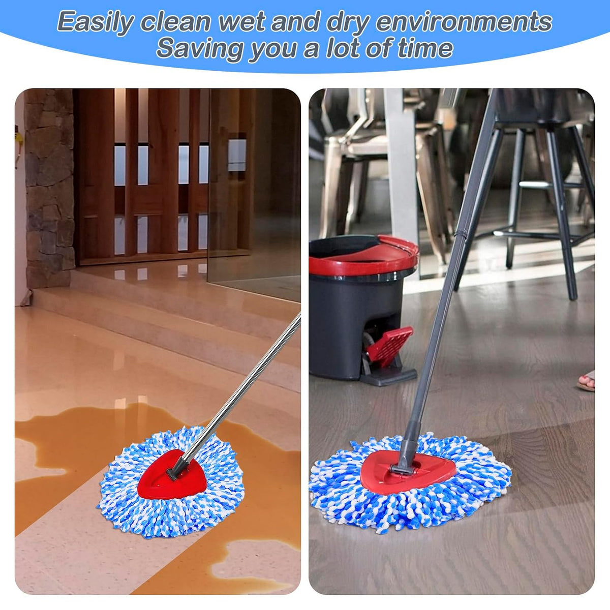 6 Pack Mop Head Replacement Compatible for vileda Triangle Swivel Mops - Mop heads replacement（BLUE）