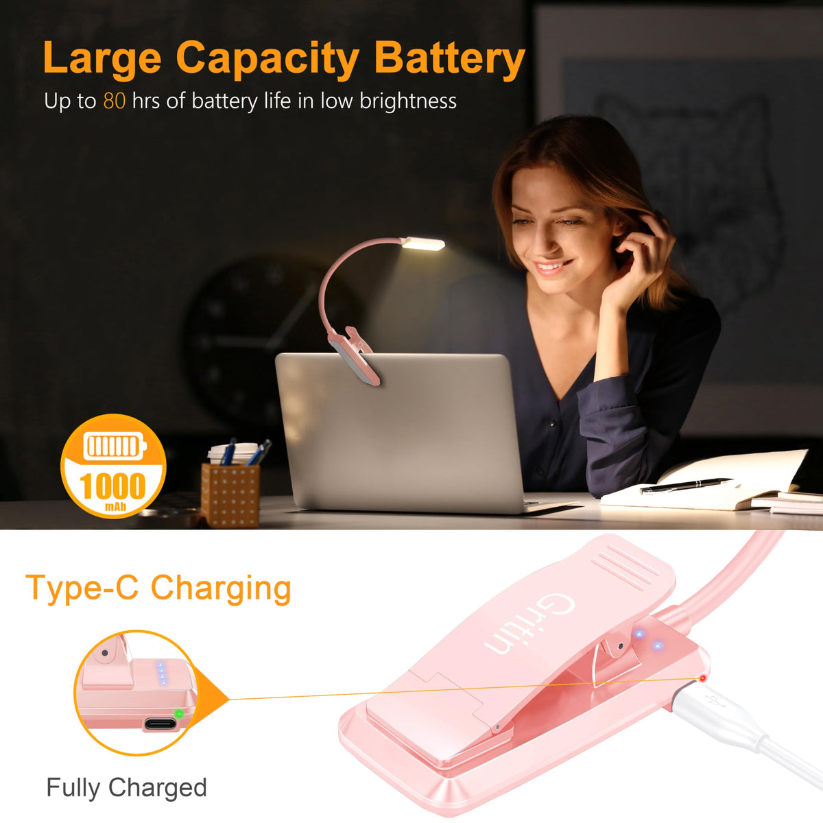 Gritin 9 LED Rechargeable Book Light for Reading in Bed-Stepless Dimming