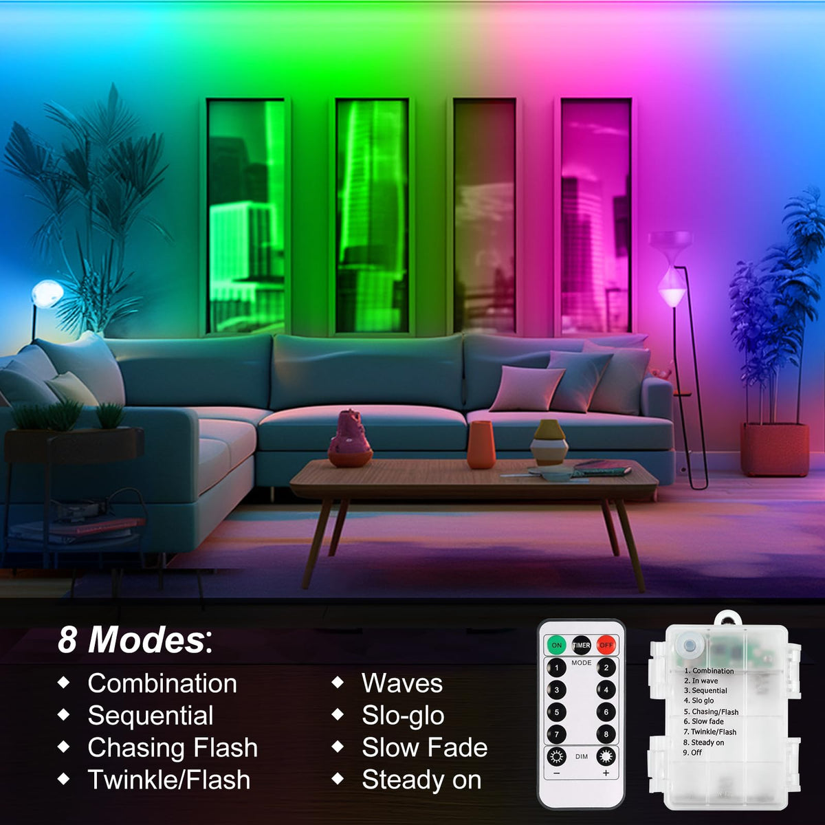CCILAND 3M 90 LED Battery Strip Lights with Remote 8 Modes Timer