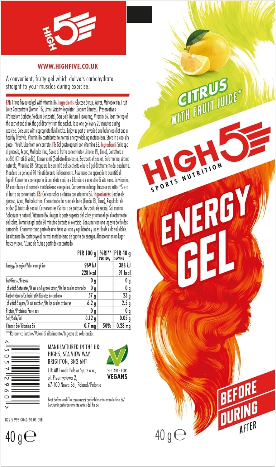HIGH5 Energy Gels, Running Gel for Fast & Sustained Energy, Mixed, 8 x 40g