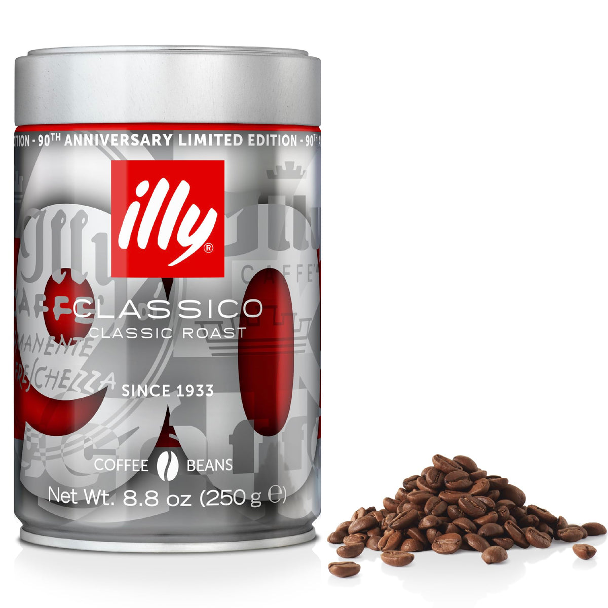 illy Classico Coffee Beans, 100% Arabica Blend, Medium Roast, Intensity 5/9, Smooth & Balanced with Caramel & Floral Notes, Suitable for Bean to Cup & Fresh Grinding, 250g