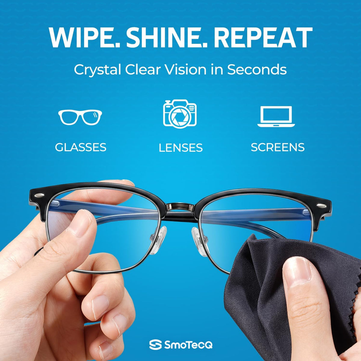 SmoTecQ 12 Pack Microfibre Glasses Cleaning Cloths (15x18cm) - Lint Free Lens Cleaner for Sunglasses, Camera Lenses, Jewelry, Mobiles & Screens - Washable & Reusable (Assorted Colours)