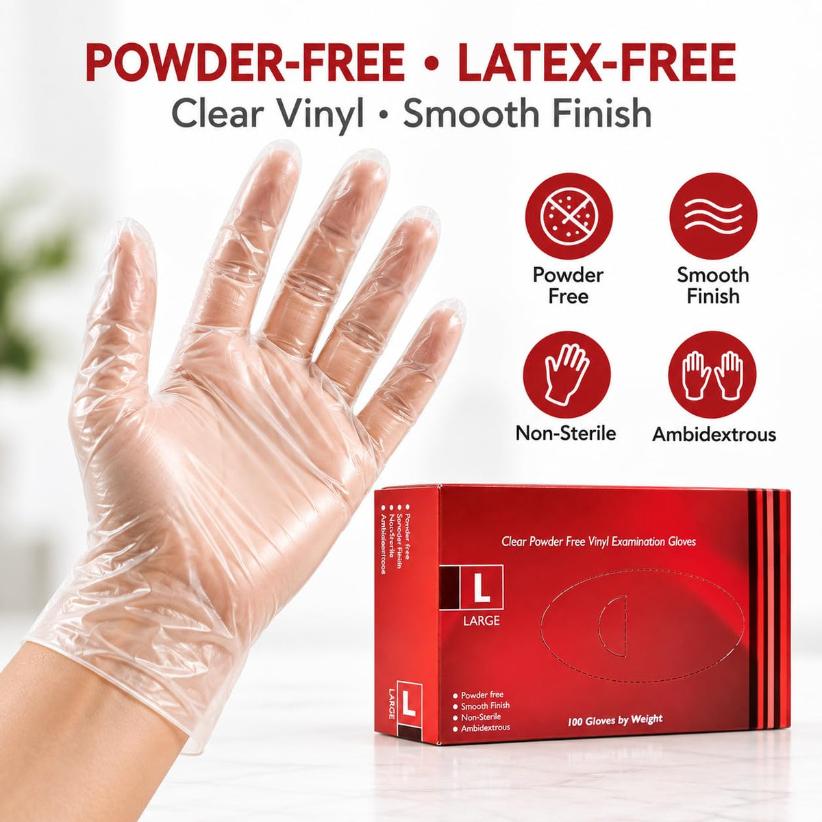1ABOVE 100 Clear Vinyl Gloves Medium Latex-Free Powder-Free