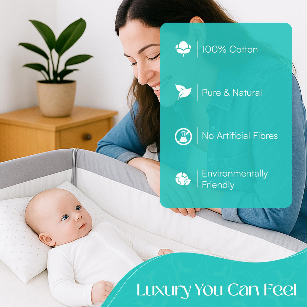 Pack of 2 Crib Fitted Sheets - 100% Jersey Cotton Next2Me Crib Sheets 50x85 cm - Compatible with Next2Me Cribs (Pack of 2 - Grey)