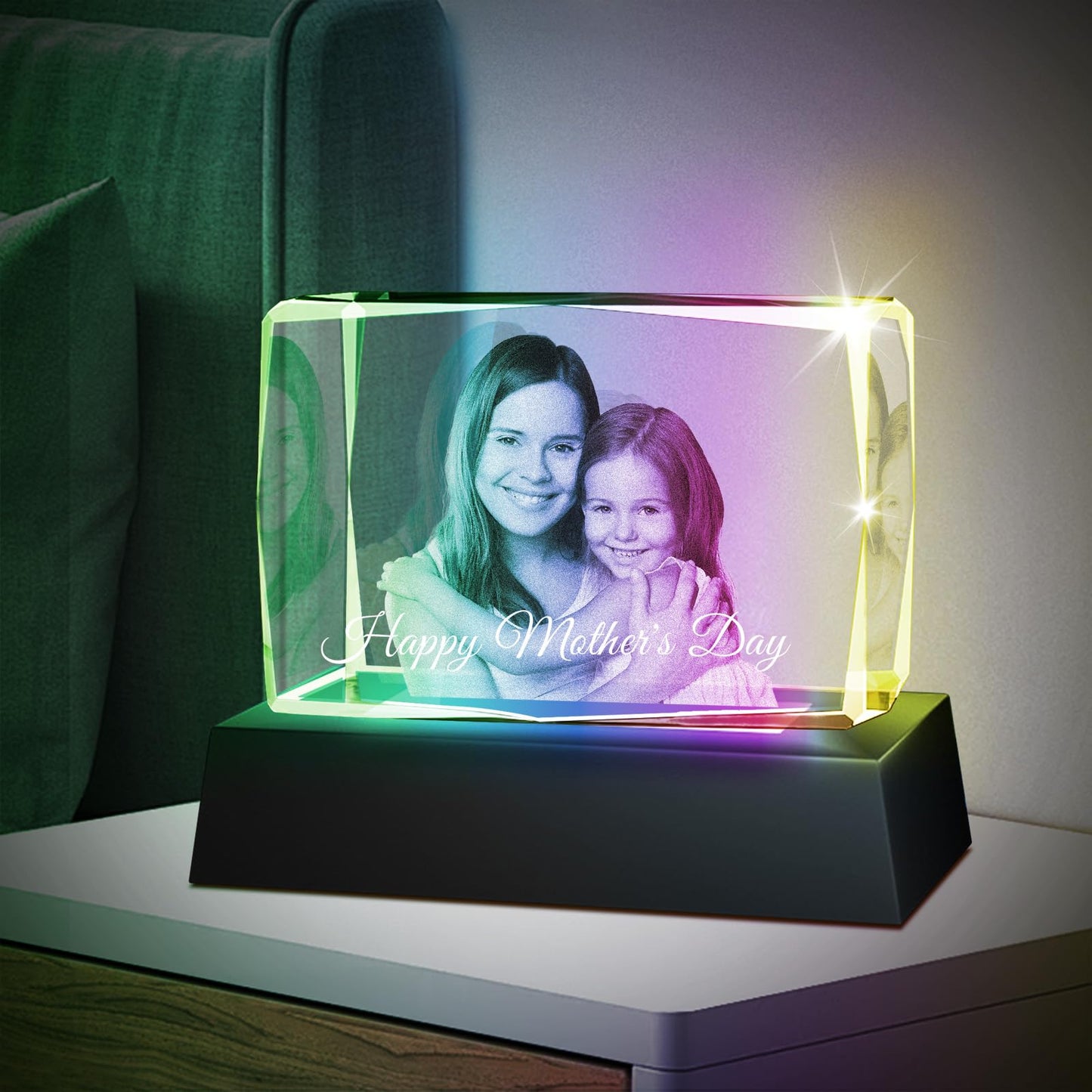 Personalised 3D Crystal Photo Gift, Custom Gifts with 3D Laser Etched, Engraved Inside the Crystal Using Your Photo Customized Memorial Custom Mother’s Day Picture Gift (Cuboid)