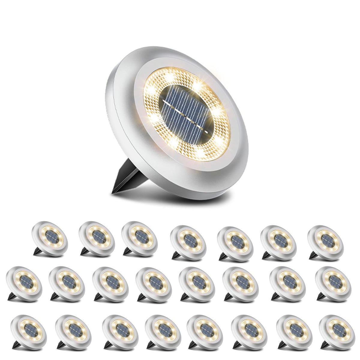 Torchtree Solar Lights Outdoor Garden,600mAh Solar Ground Lights, 8 LED Solar Disk Lights for Garden Lawn Pathway Yard Landscape Walkway（8 Pack Bright White） ﻿